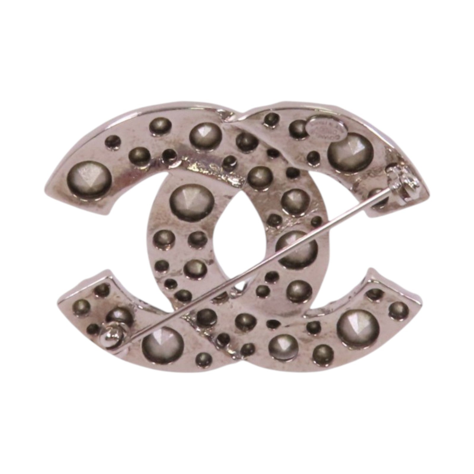 CHANEL 金屬/水鑽CC Brooch銀扣胸針
