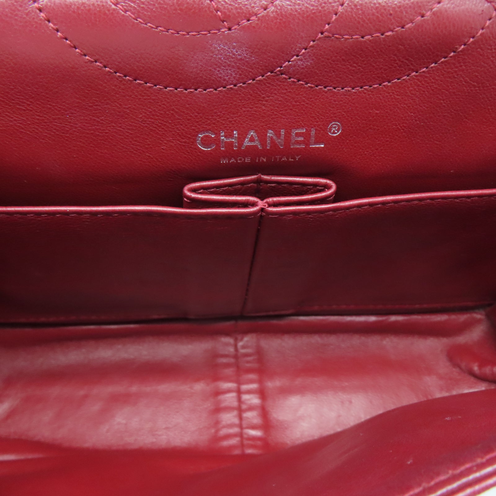 CHANEL 【清倉大減價】牛皮皮革2.55 Chain Shoulder銀扣鏈帶肩背袋紅色