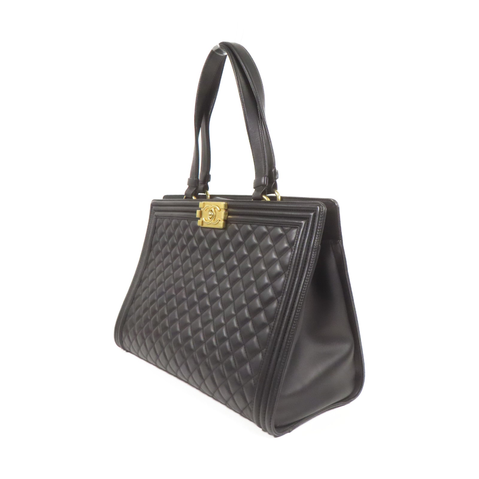 CHANEL CC GHW Boy Chanel Tote Bag Lambskin Leather Black