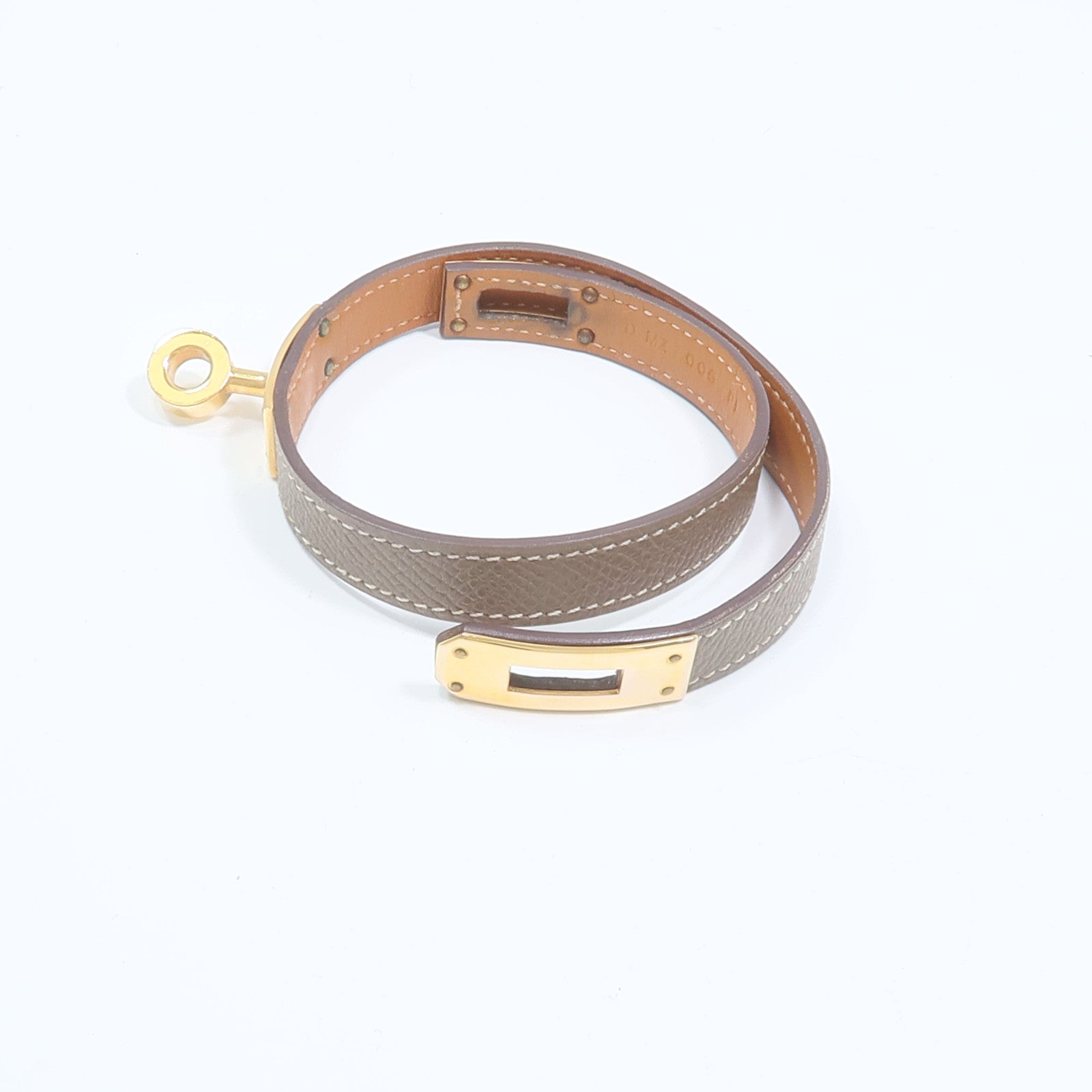 HERMES Epsom皮革/金屬Kelly Double Tour Bracelet手鏈Etoupe