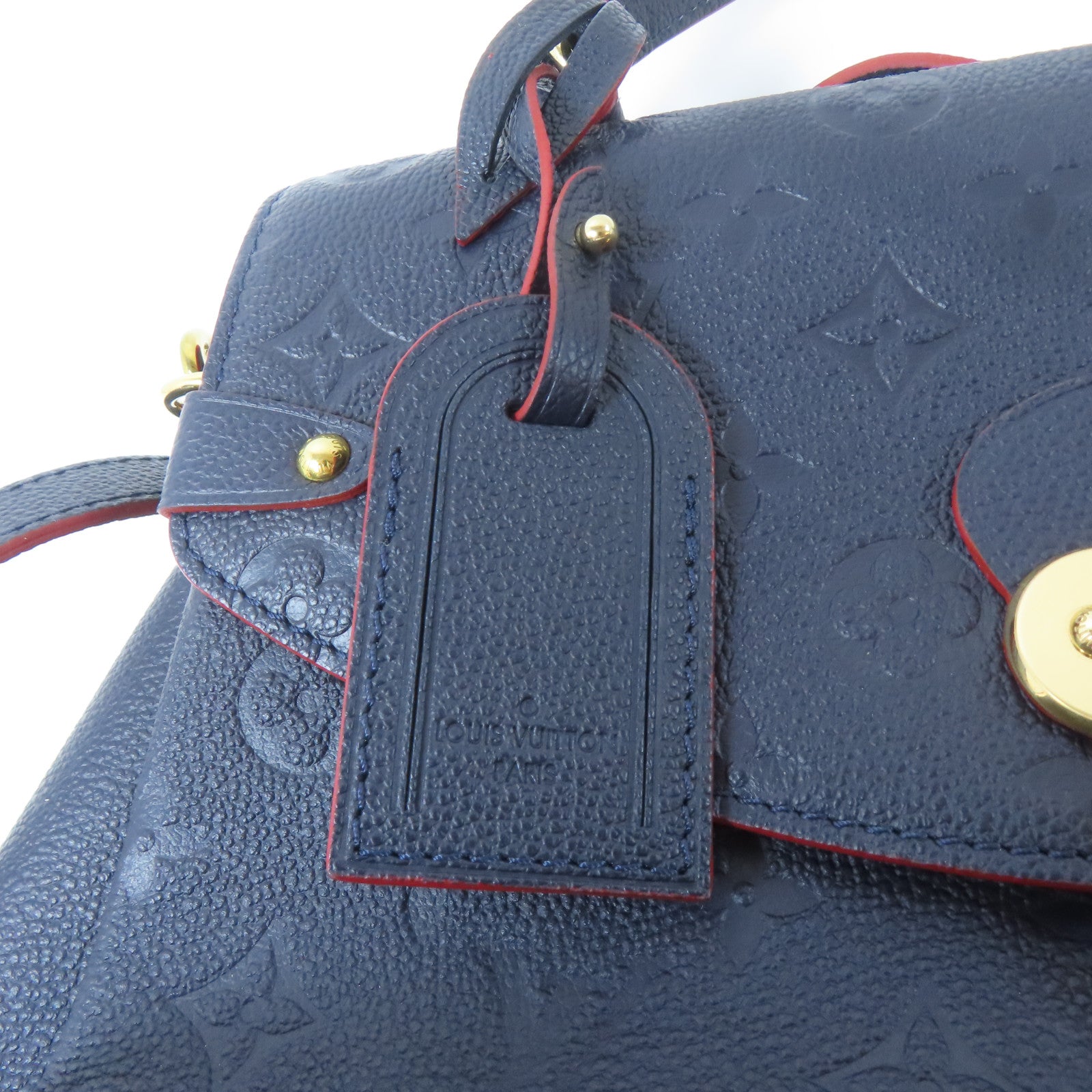 LOUIS VUITTON Monogram Empreinte Georges MM金扣手挽肩背兩用袋深藍色
