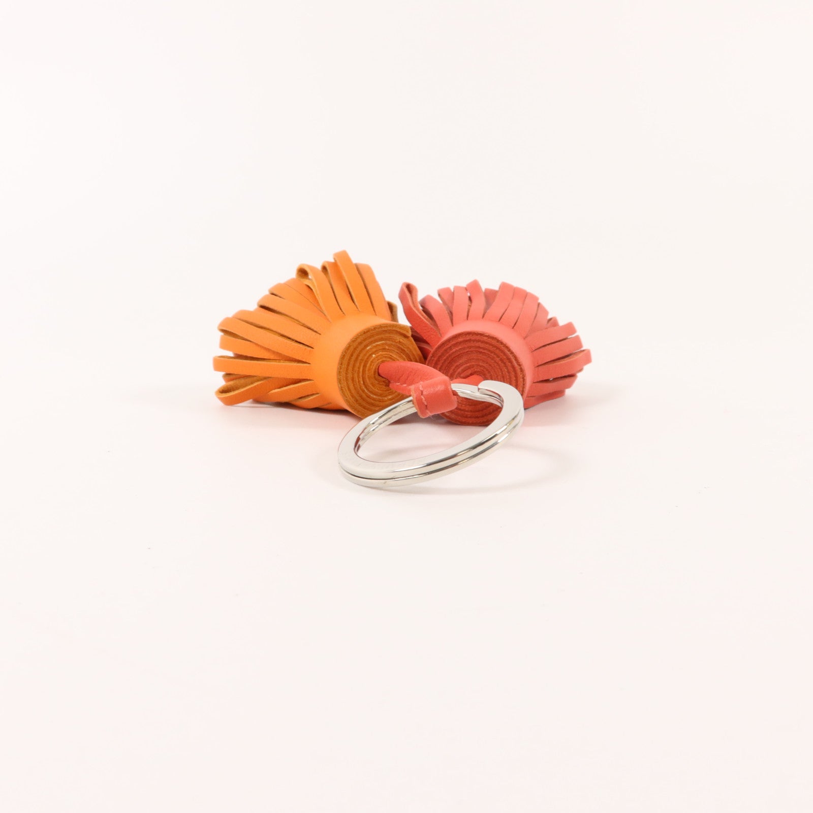 HERMES Milo皮革Carmen Uno-Dos Key Ring鎖匙扣掛飾Rose Jaipur/Orange
