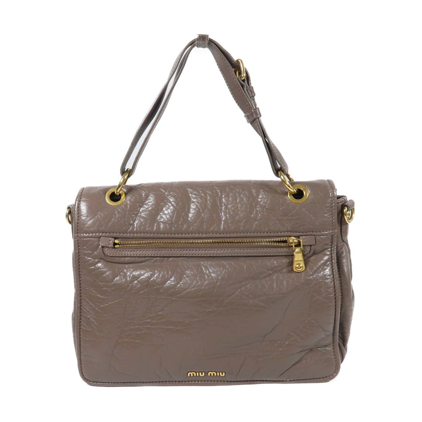 Miu Miu 牛皮皮革Madras 2 Way Bag金扣手挽肩背兩用袋啡色