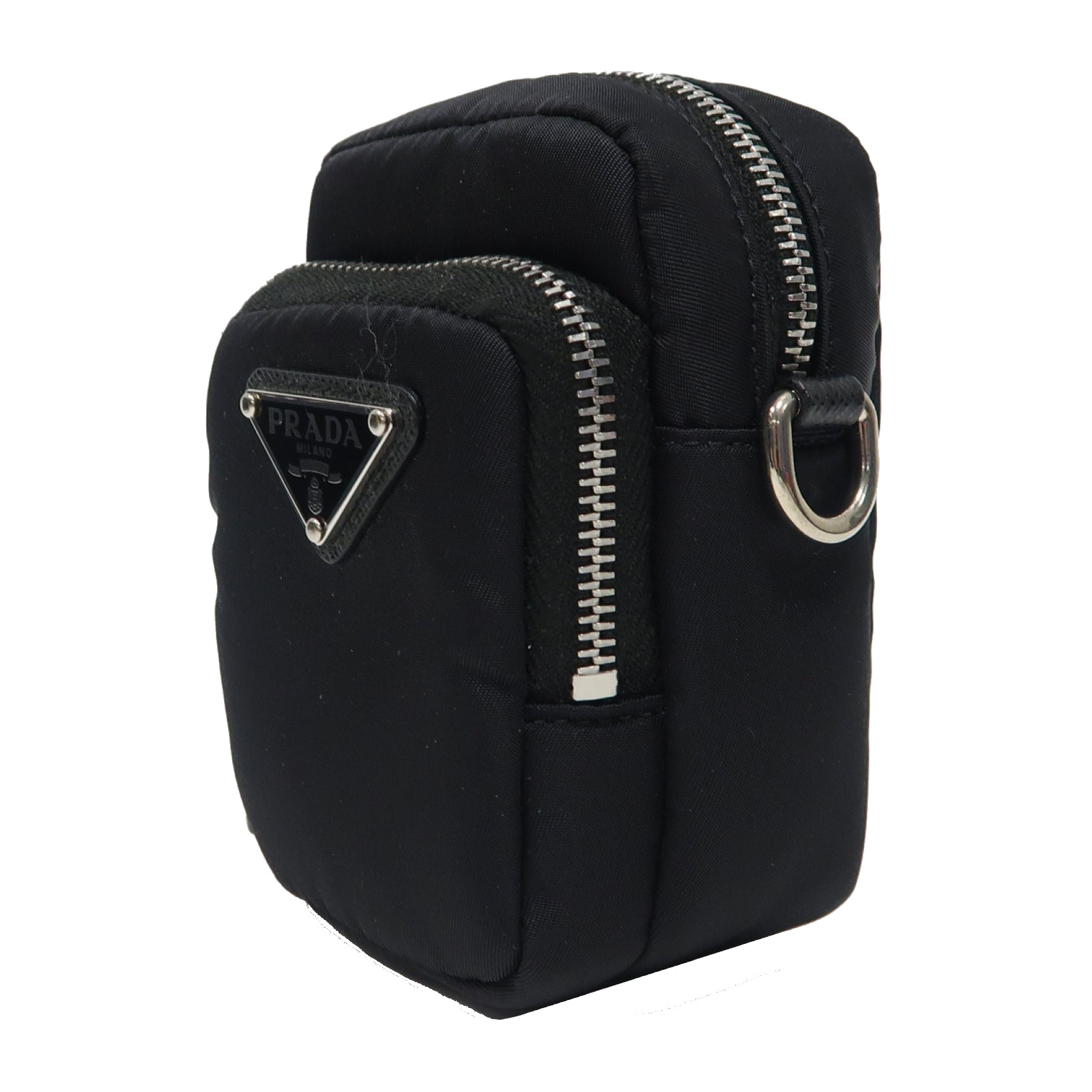 PRADA 尼龍Pouch Shoulder銀扣肩背袋黑色
