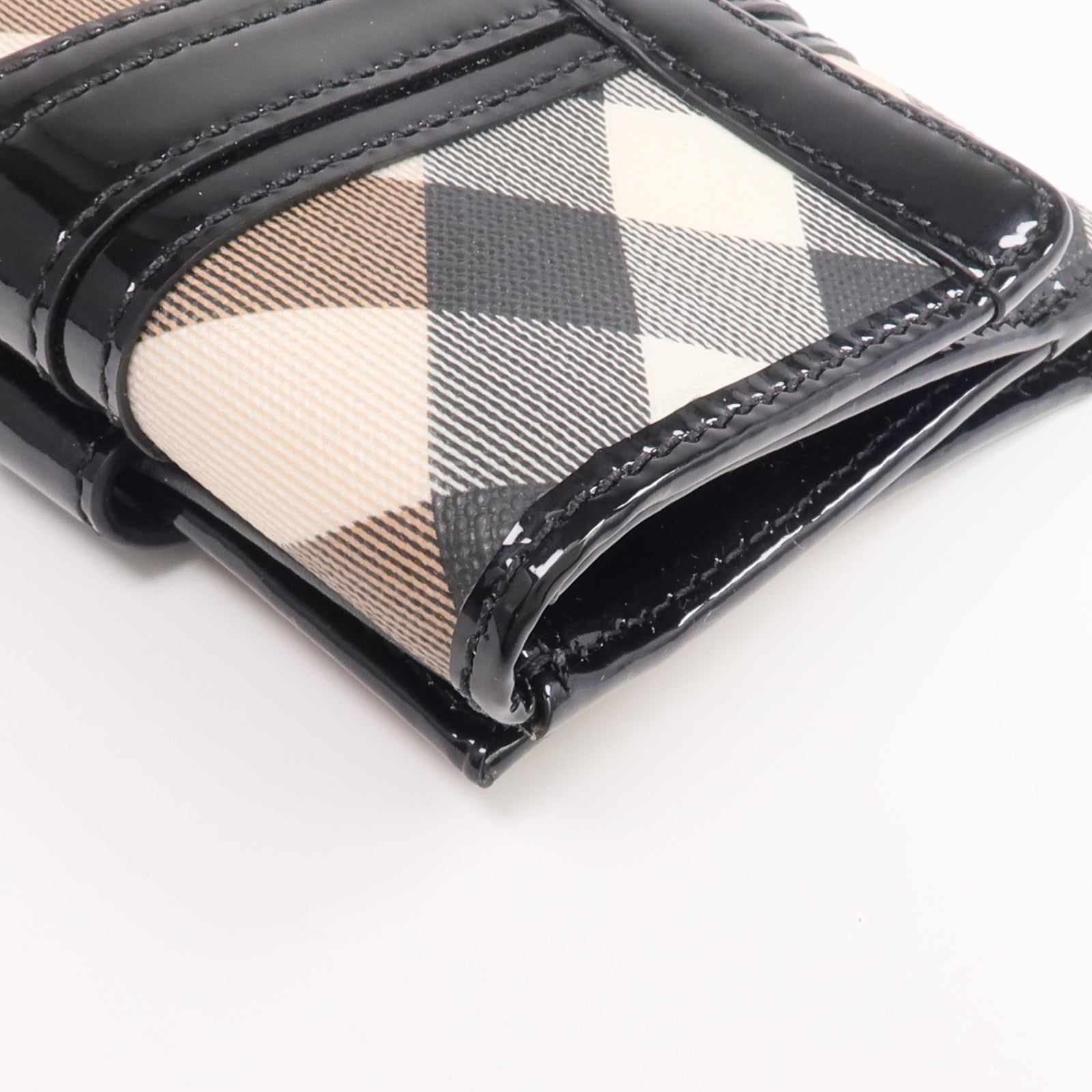 BURBERRY 塗層帆布/漆皮皮革/皮革Wallet銀扣錢包