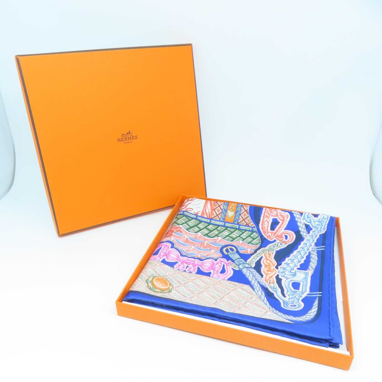 HERMES 【激減優惠】絲質Scarf絲巾藍色/啡色/橙色/米色