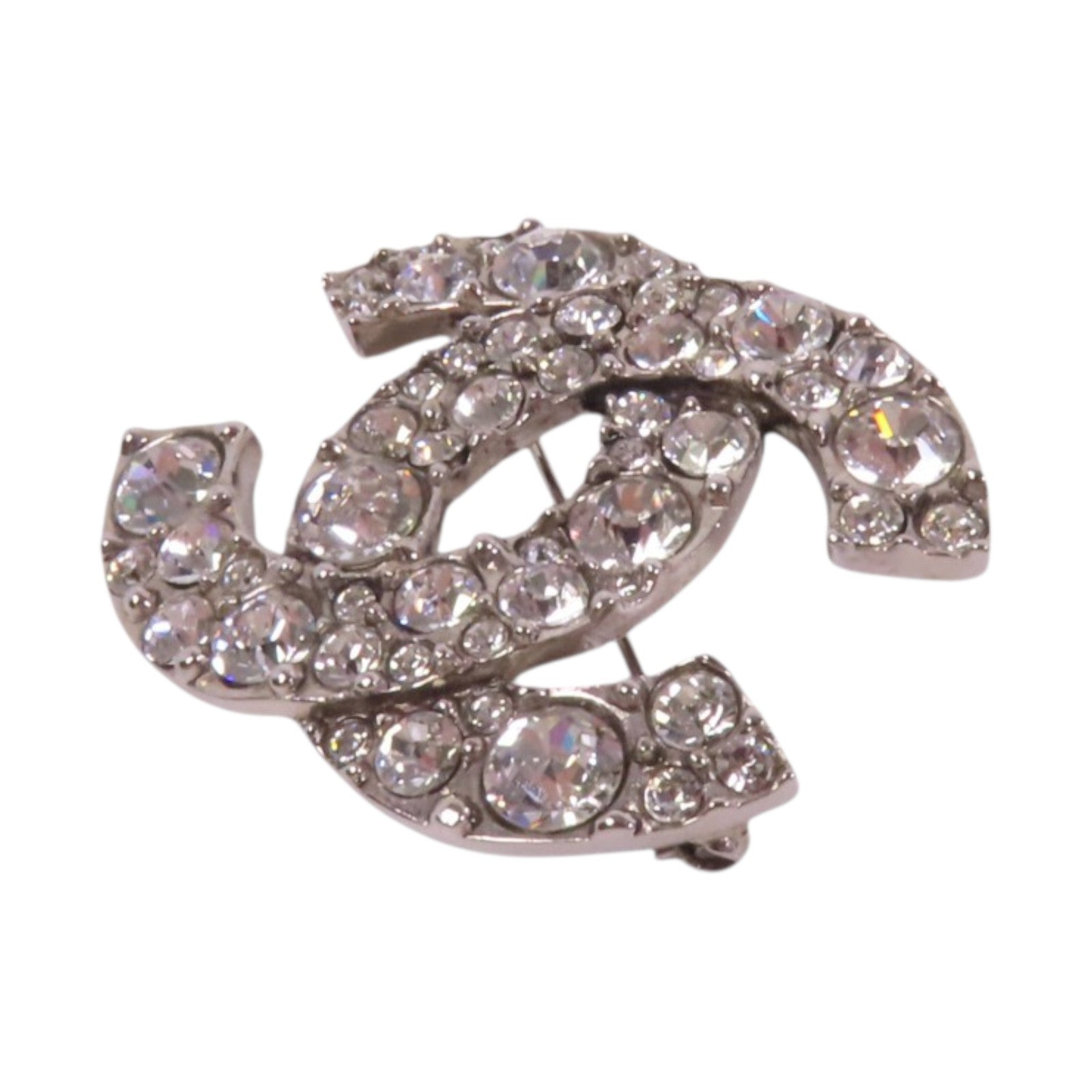 CHANEL 金屬/水鑽CC Brooch銀扣胸針
