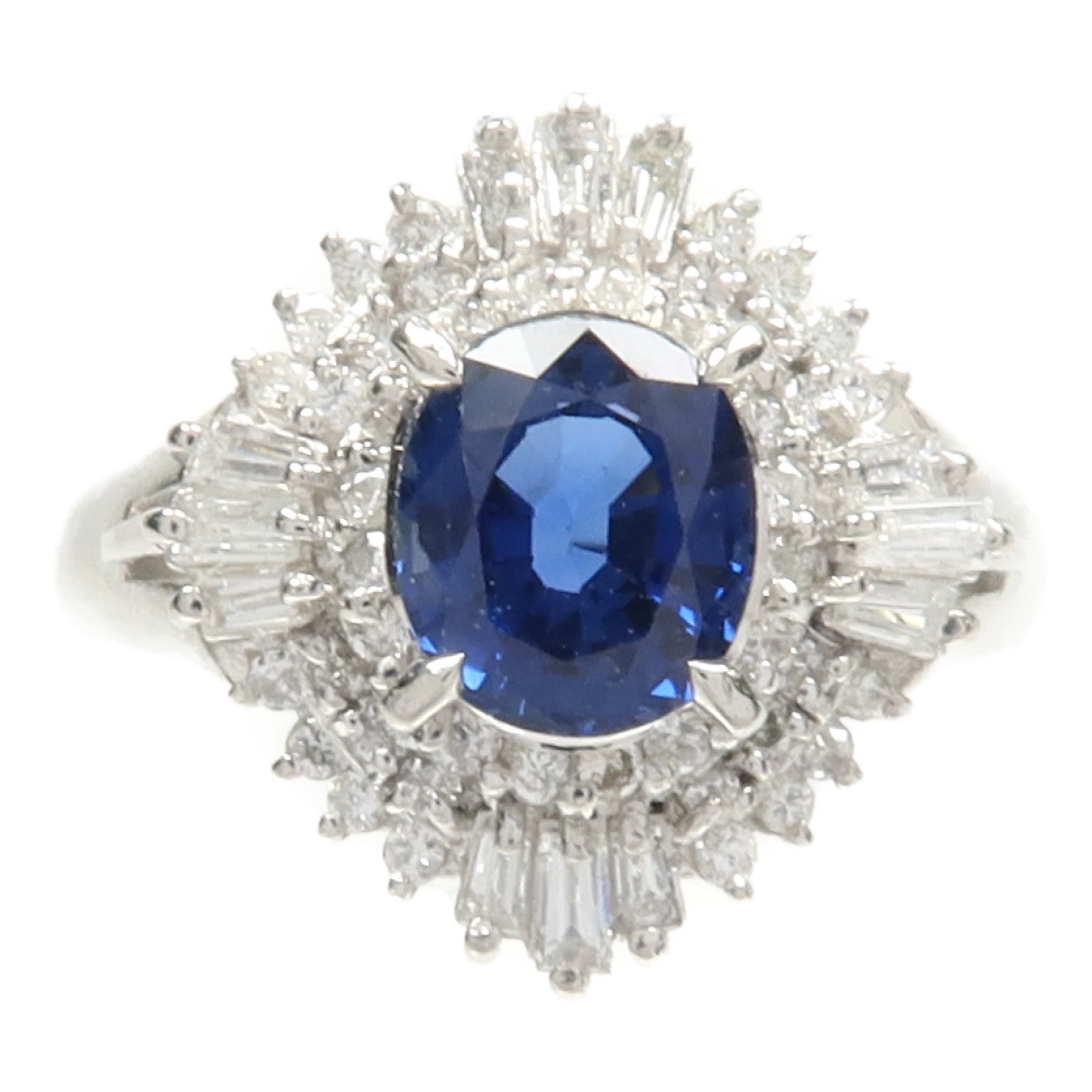 JEWELRY PT900鉑金Sapphire Diamond Ring藍寶石/鑽石戒指US#5.5