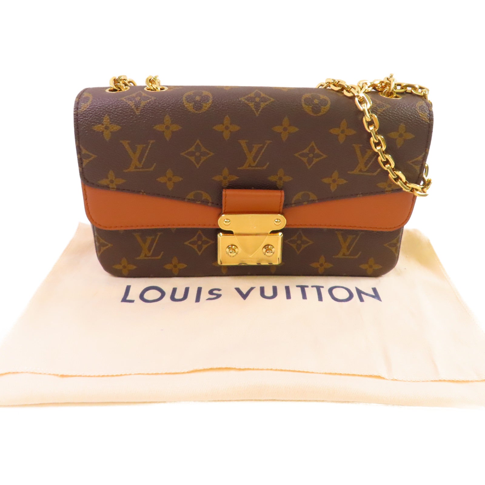 LOUIS VUITTON Monogram Marcear Shoulder Bag金扣鏈帶肩背袋啡色