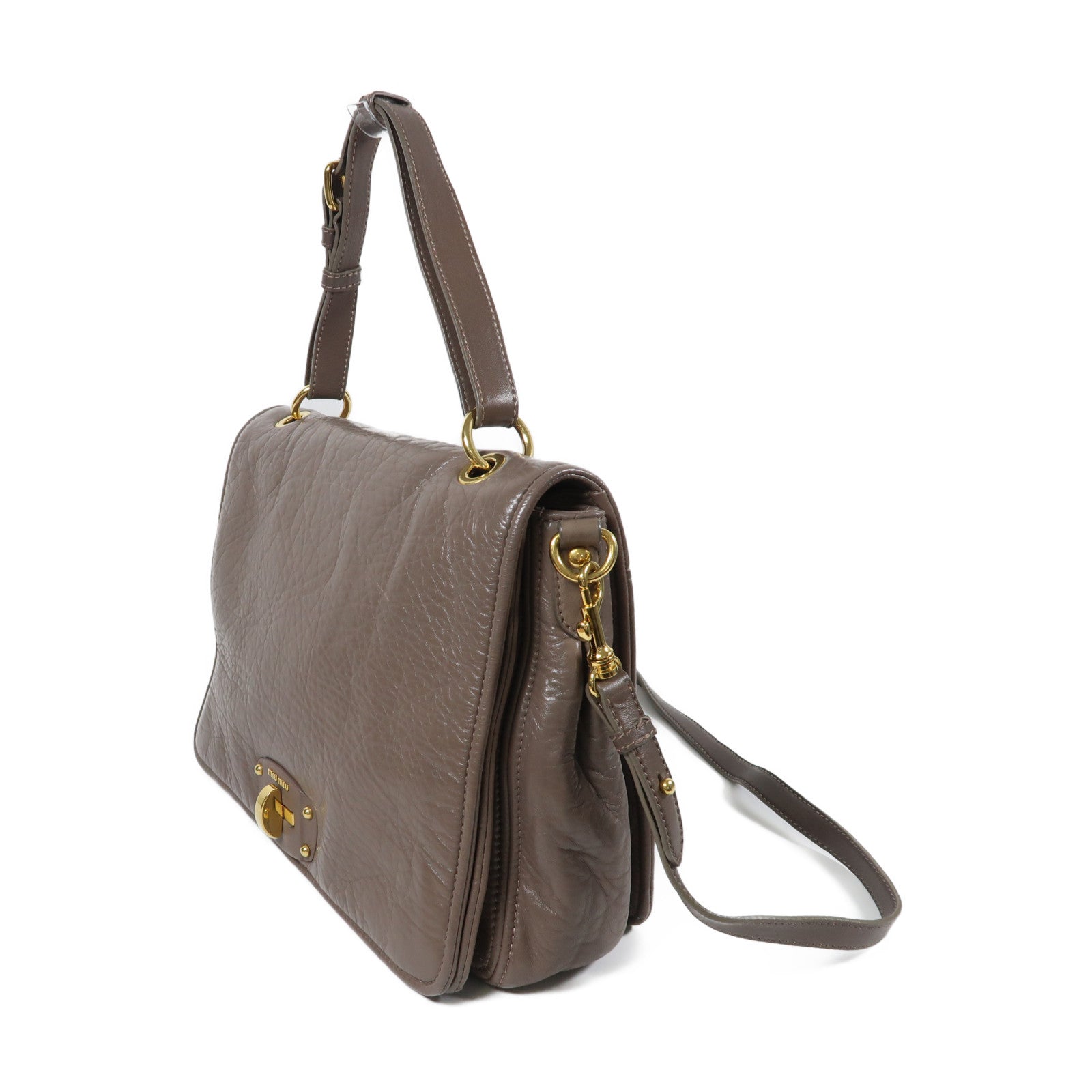 Miu Miu 牛皮皮革Madras 2 Way Bag金扣手挽肩背兩用袋啡色