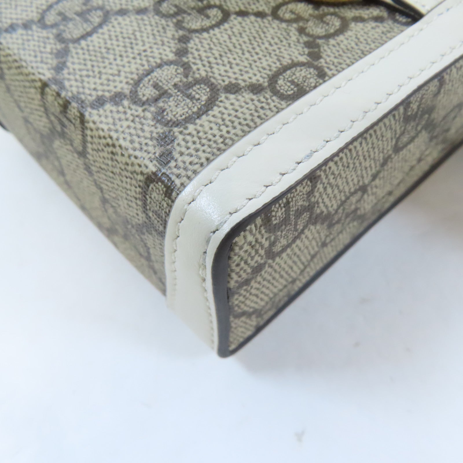 GUCCI 塗層帆布Horsebit 1955 Mini Bag金扣肩背袋啡色/白色