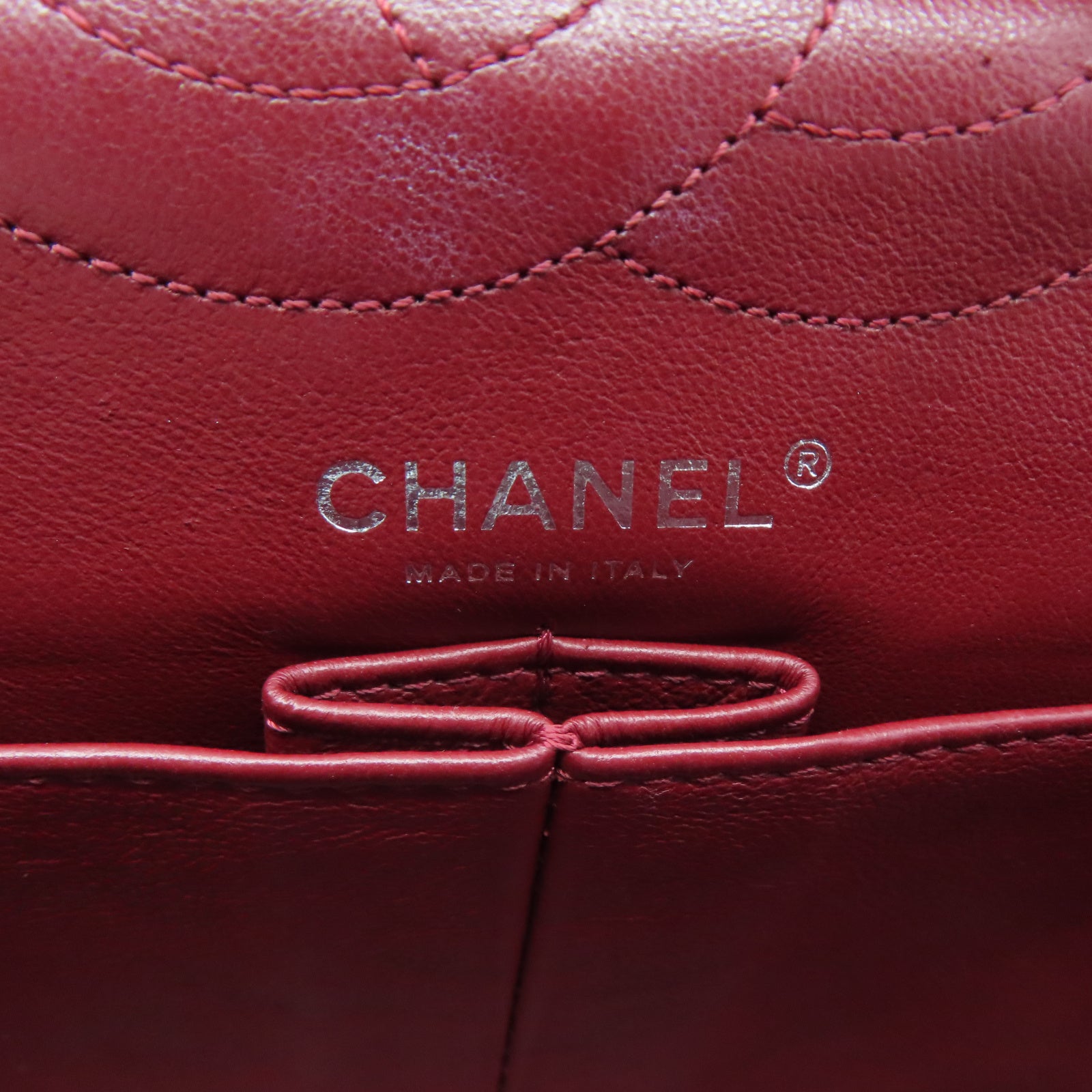 CHANEL 【清倉大減價】牛皮皮革2.55 Chain Shoulder銀扣鏈帶肩背袋紅色