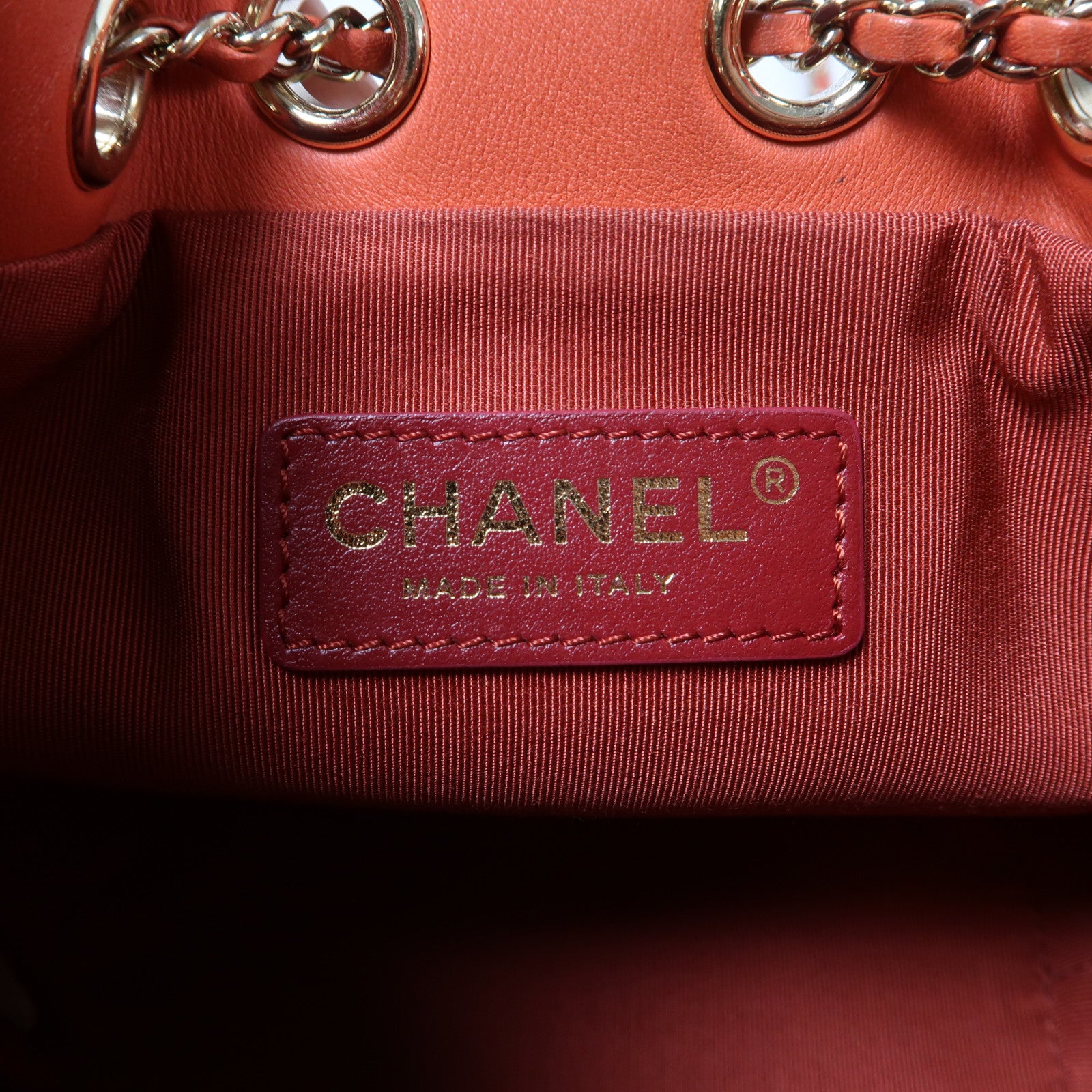 CHANEL 【激減優惠】菱格牛皮皮革Bucket Bag金扣鏈帶肩背袋紅色