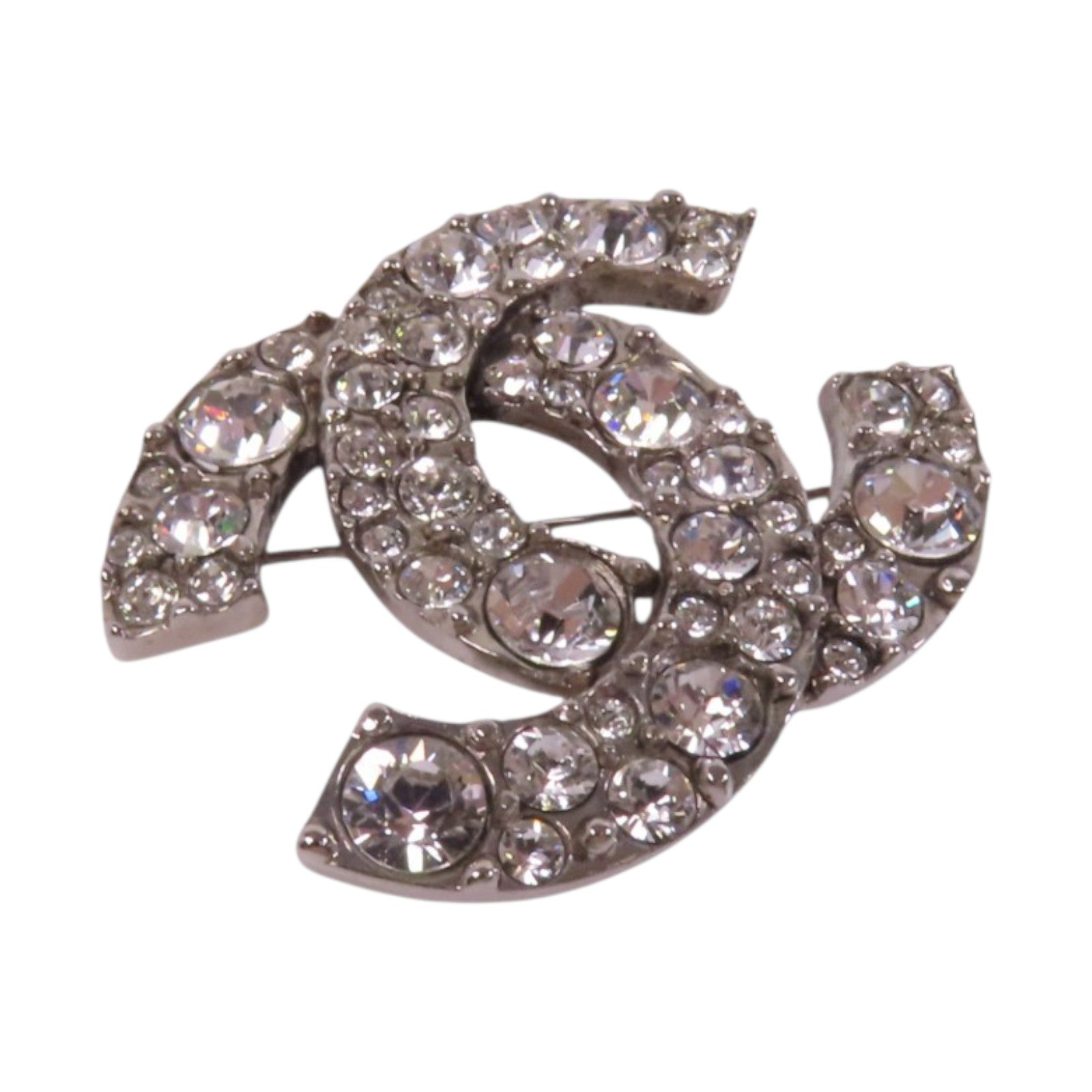CHANEL 金屬/水鑽CC Brooch銀扣胸針