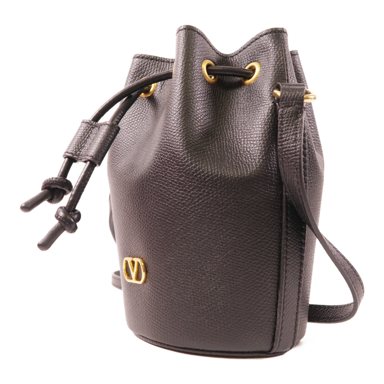Valentino 【激減優惠】牛皮皮革V Logo Bucket Bag金扣肩背袋