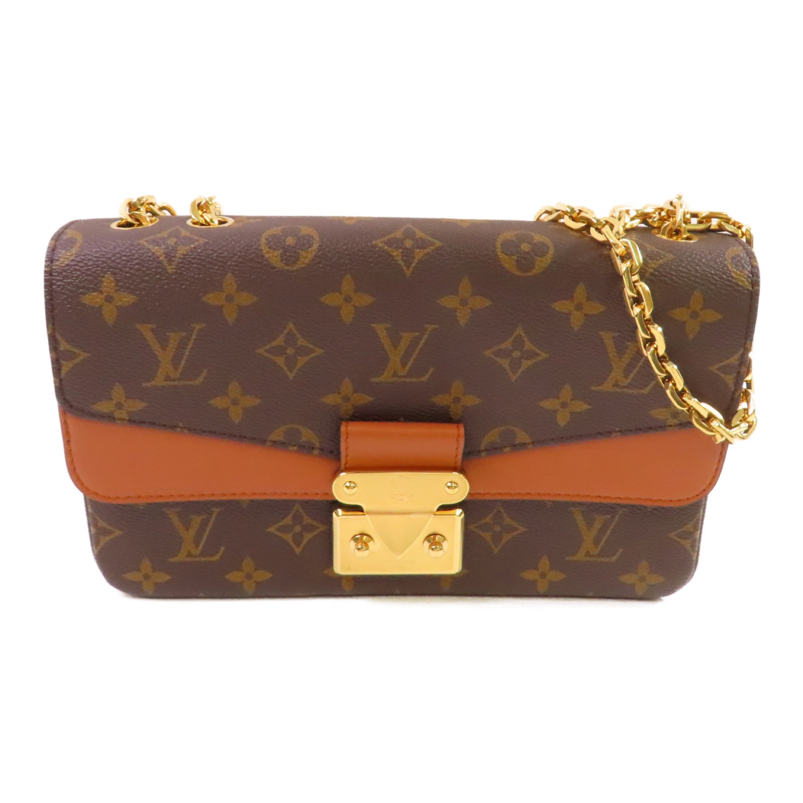LOUIS VUITTON Monogram Marcear Shoulder Bag金扣鏈帶肩背袋啡色