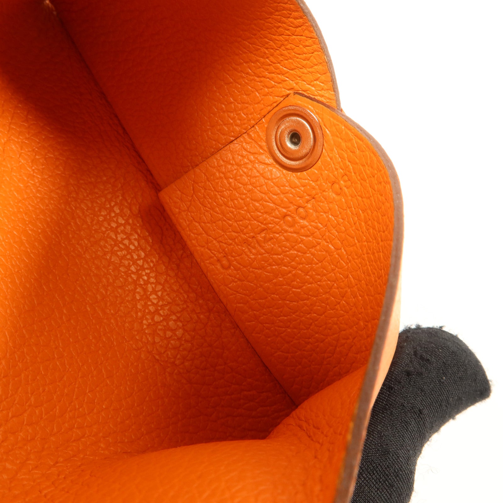 HERMES Mysore皮革Calvi Card Holder銀扣卡片套Orange