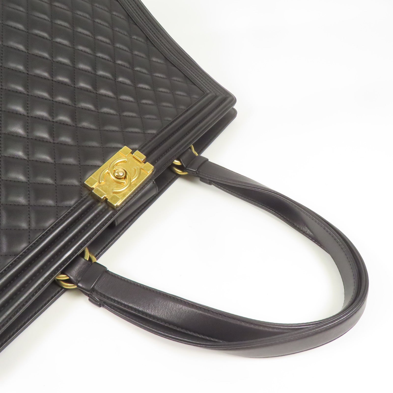 CHANEL CC GHW Boy Chanel Tote Bag Lambskin Leather Black