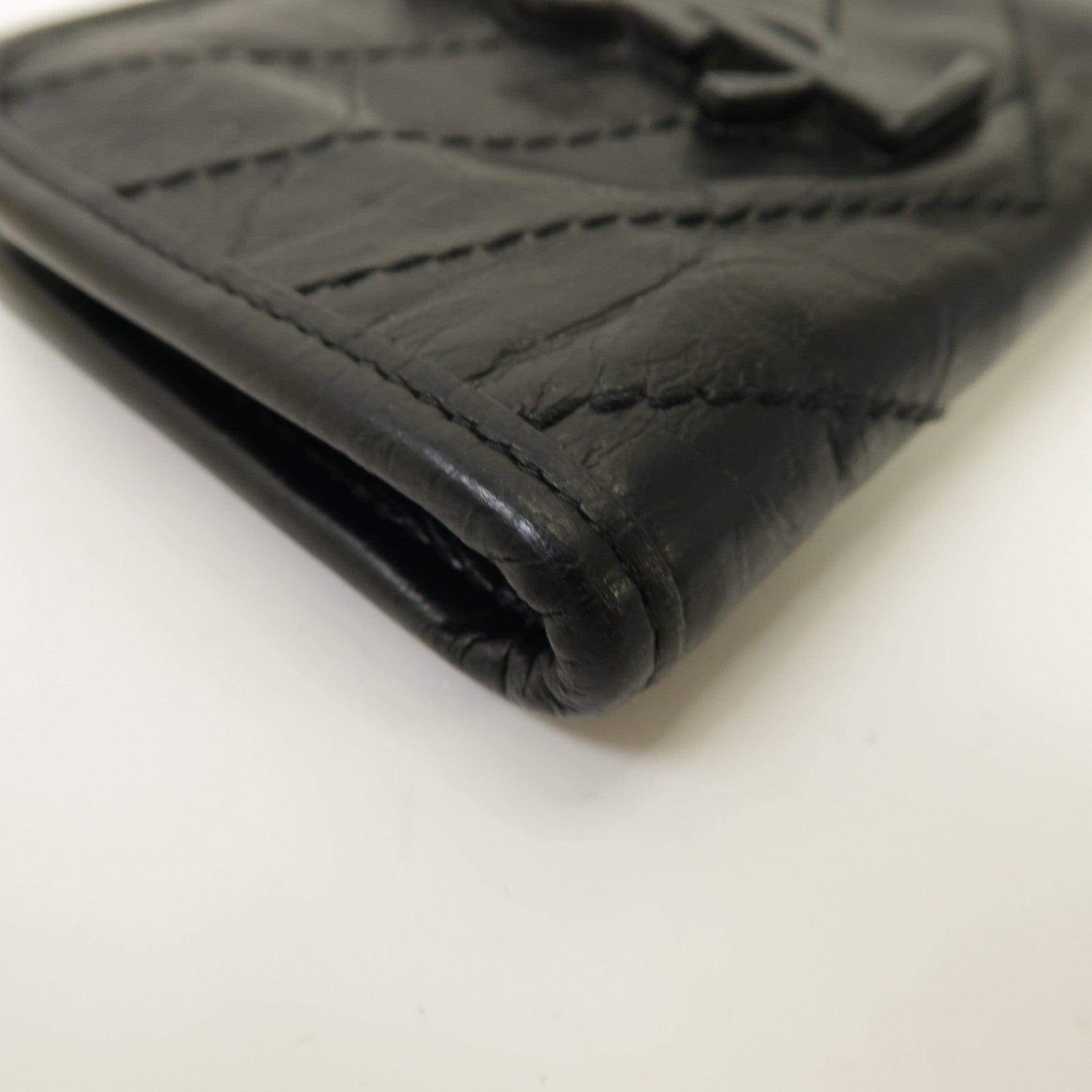 SAINT LAURENT 【激減優惠】斜紋牛皮皮革Niki Wallet銀扣折疊錢包黑色