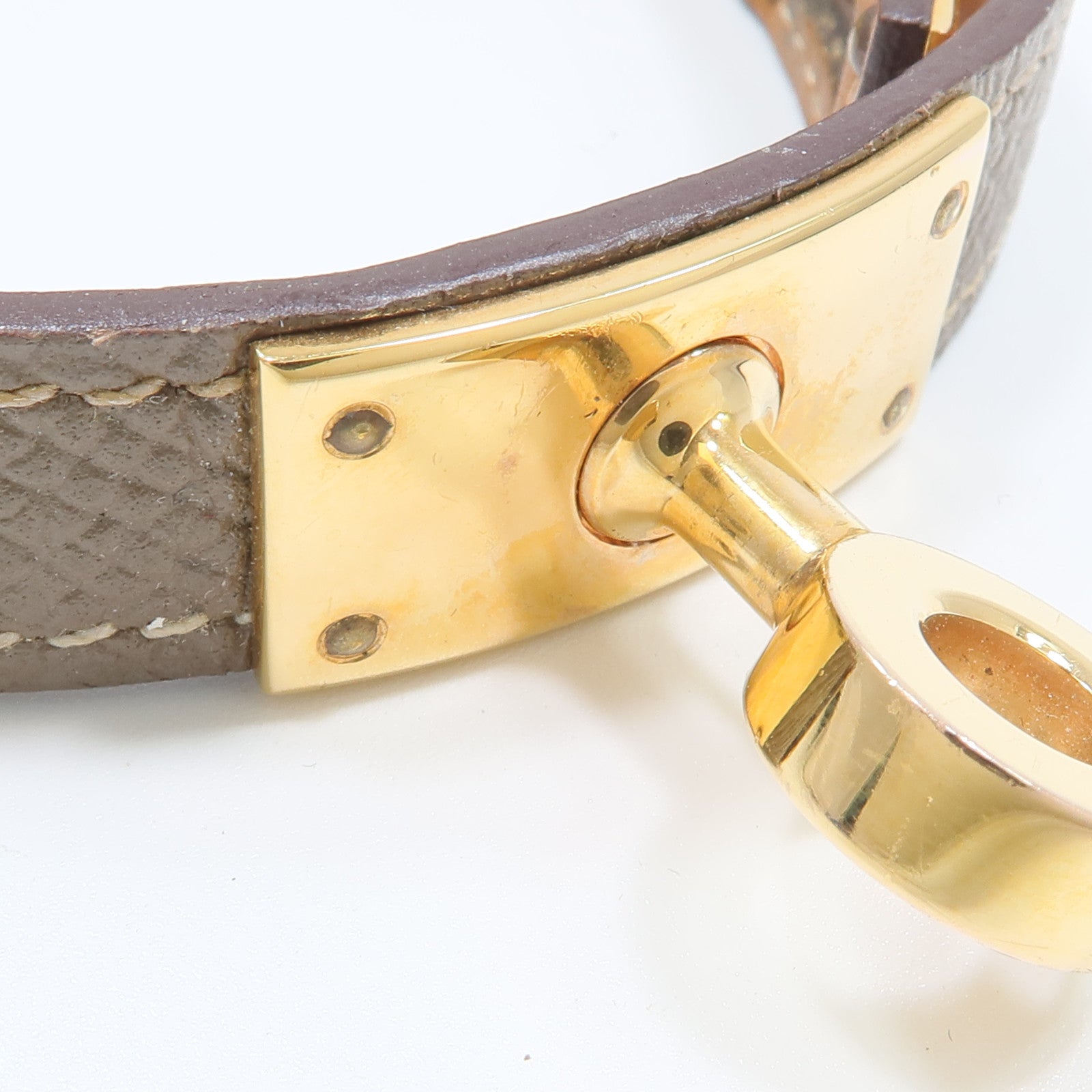 HERMES Epsom皮革/金屬Kelly Double Tour Bracelet手鏈Etoupe