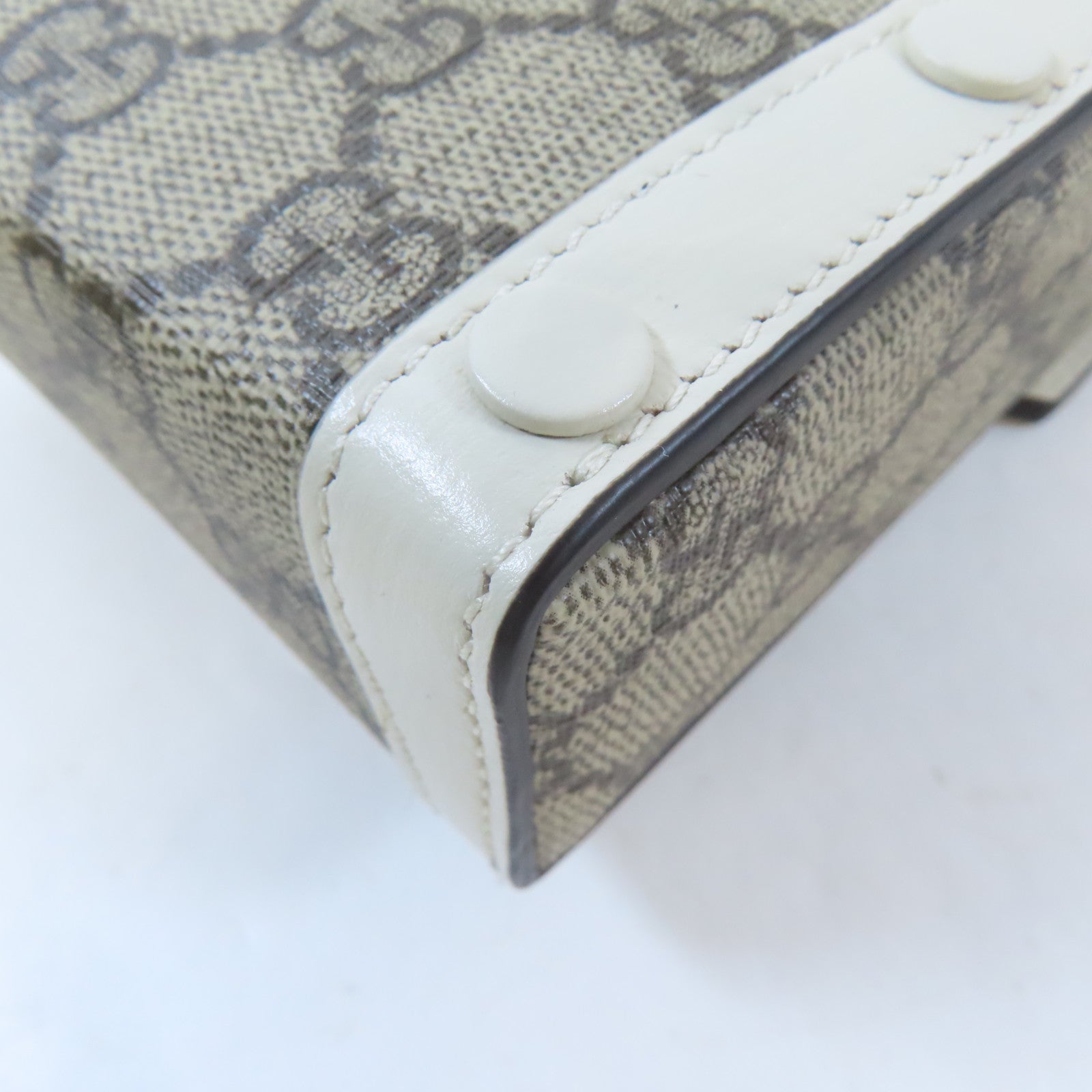 GUCCI 塗層帆布Horsebit 1955 Mini Bag金扣肩背袋啡色/白色
