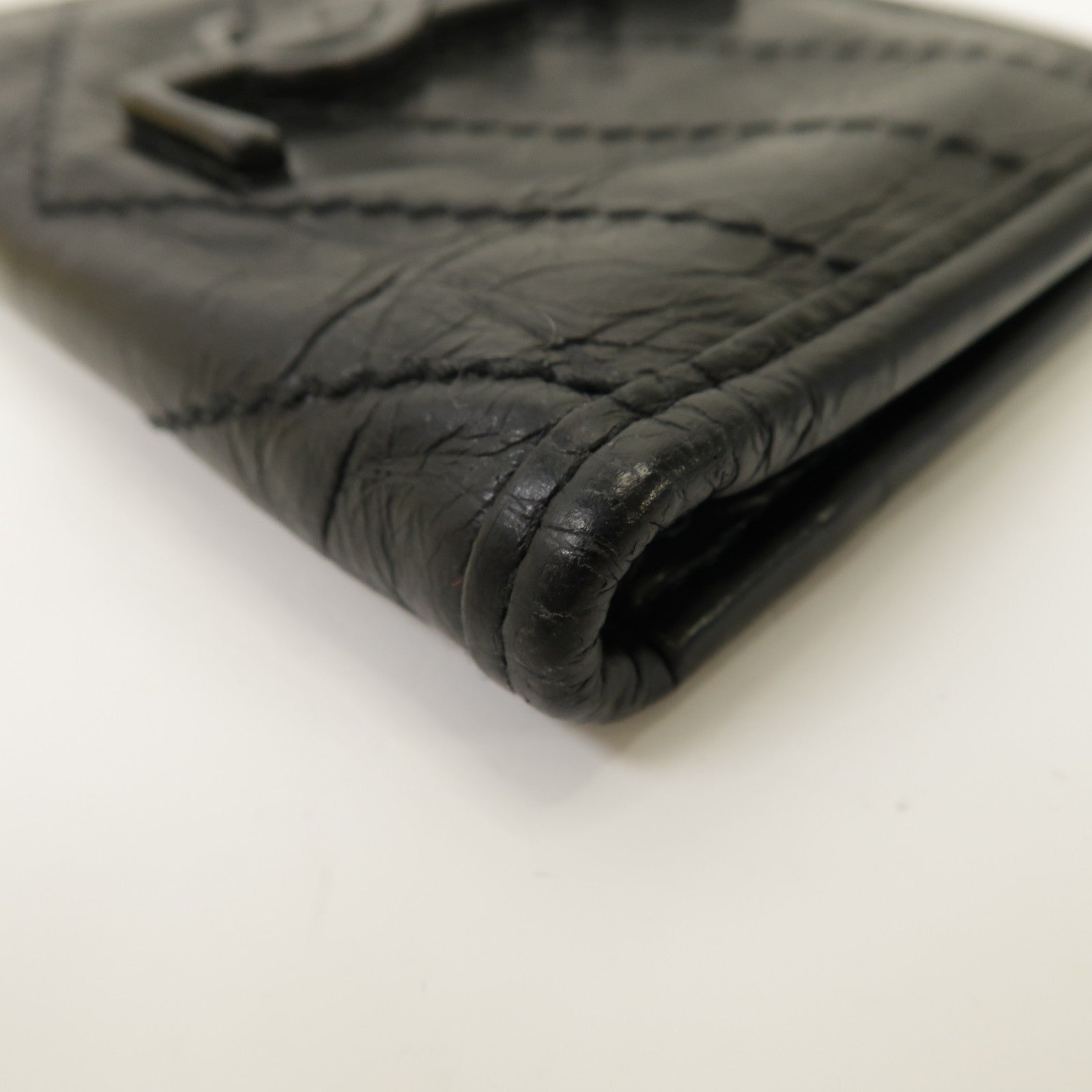 SAINT LAURENT 【激減優惠】斜紋牛皮皮革Niki Wallet銀扣折疊錢包黑色