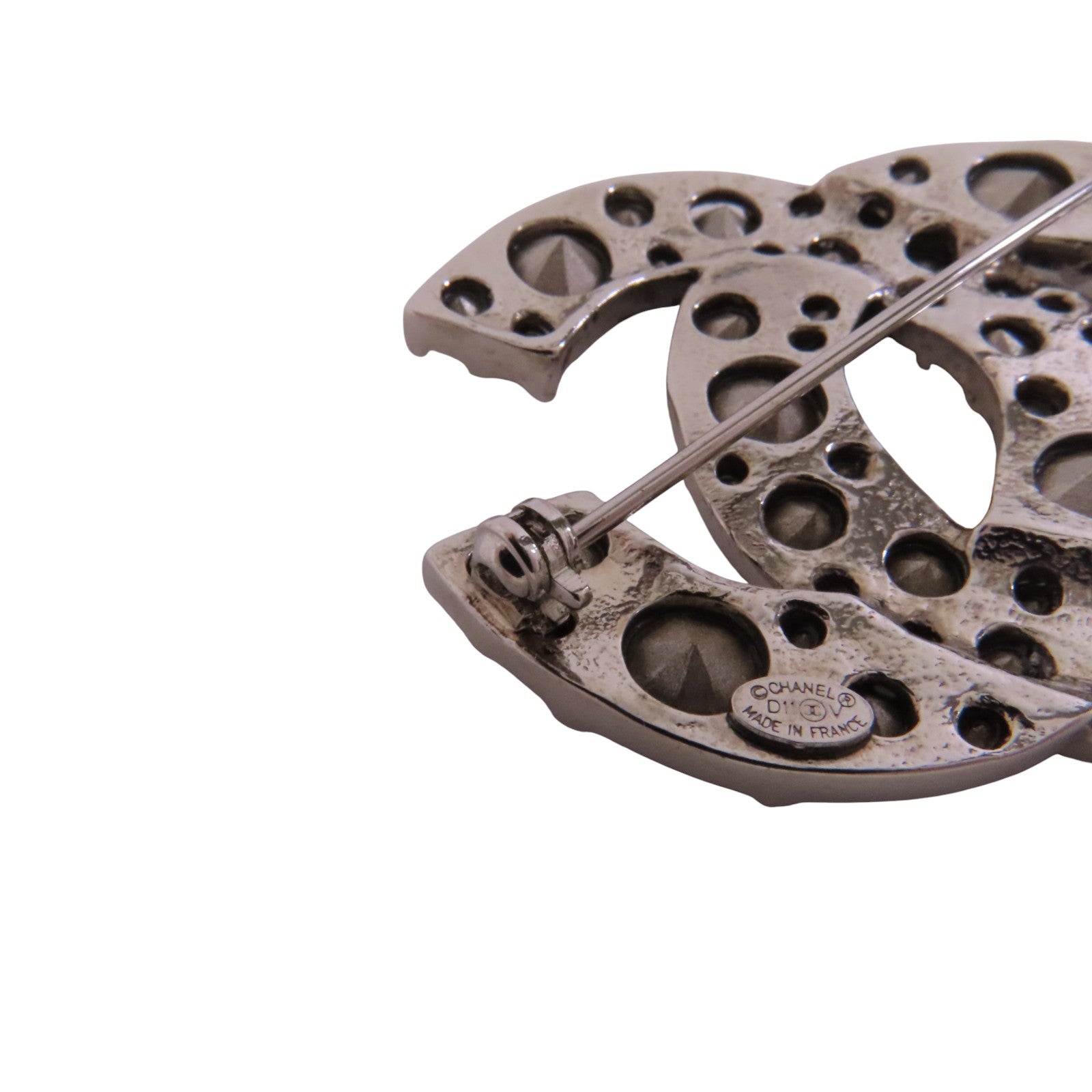 CHANEL 金屬/水鑽CC Brooch銀扣胸針