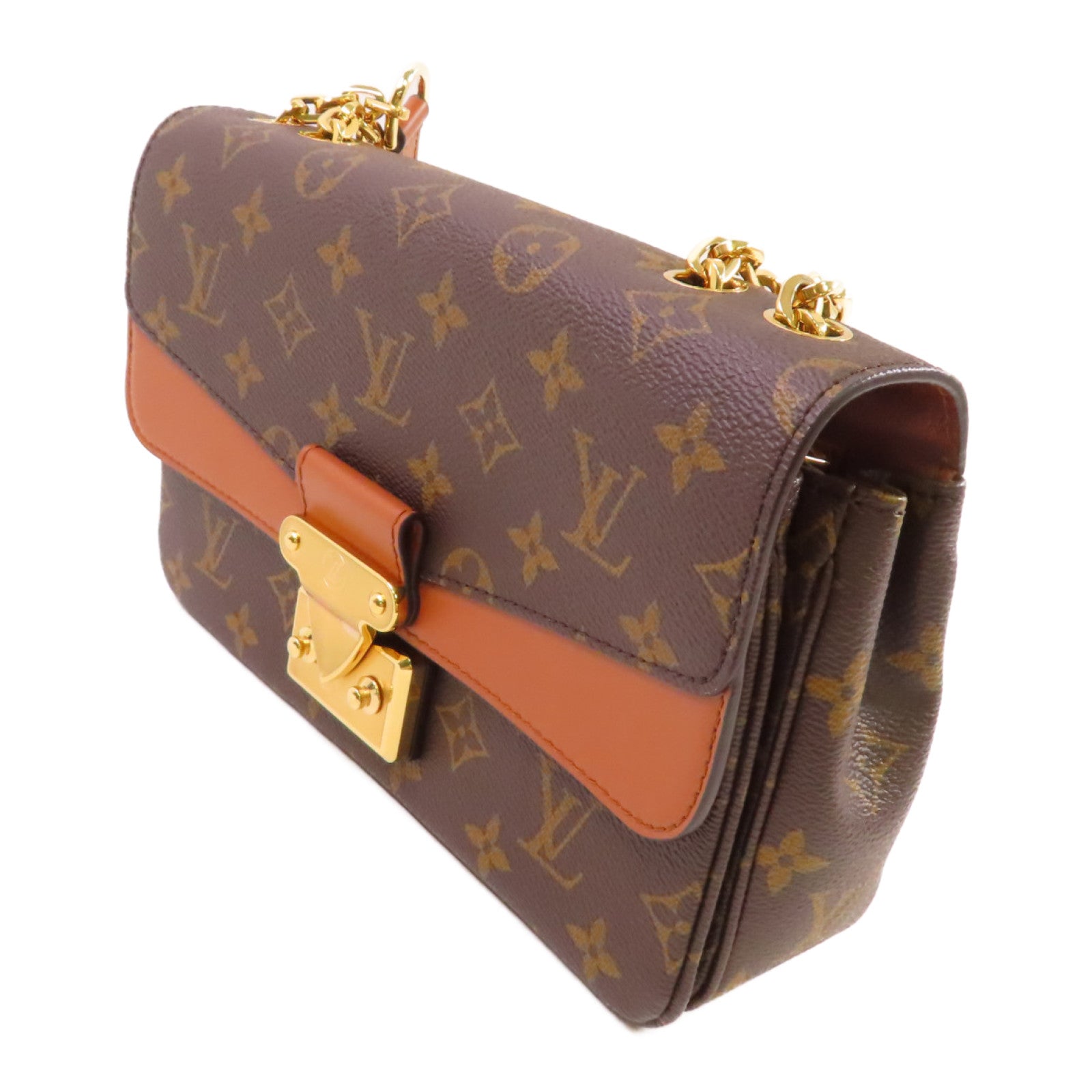 LOUIS VUITTON Monogram Marcear Shoulder Bag金扣鏈帶肩背袋啡色