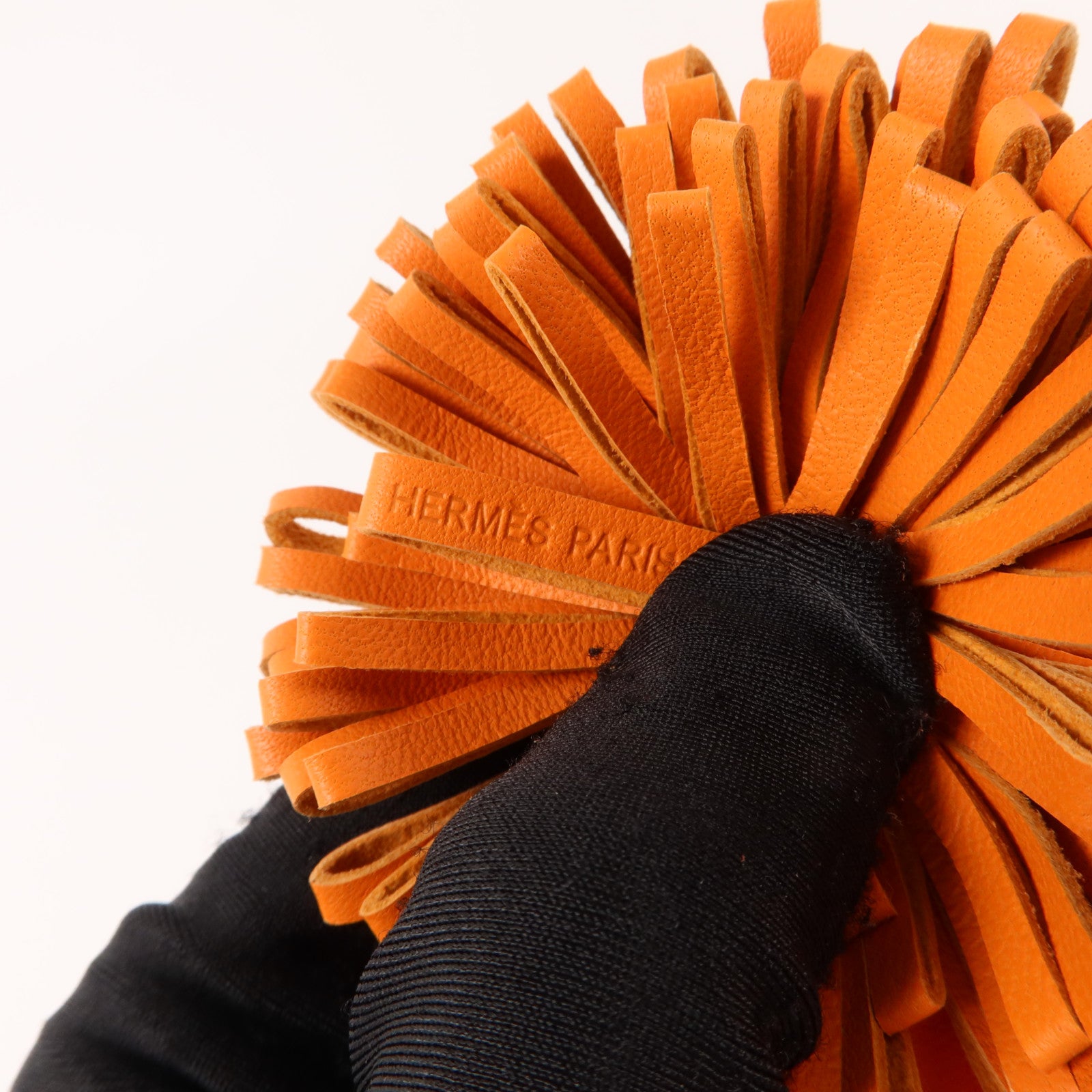 HERMES Milo皮革Carmen Uno-Dos Key Ring鎖匙扣掛飾Rose Jaipur/Orange