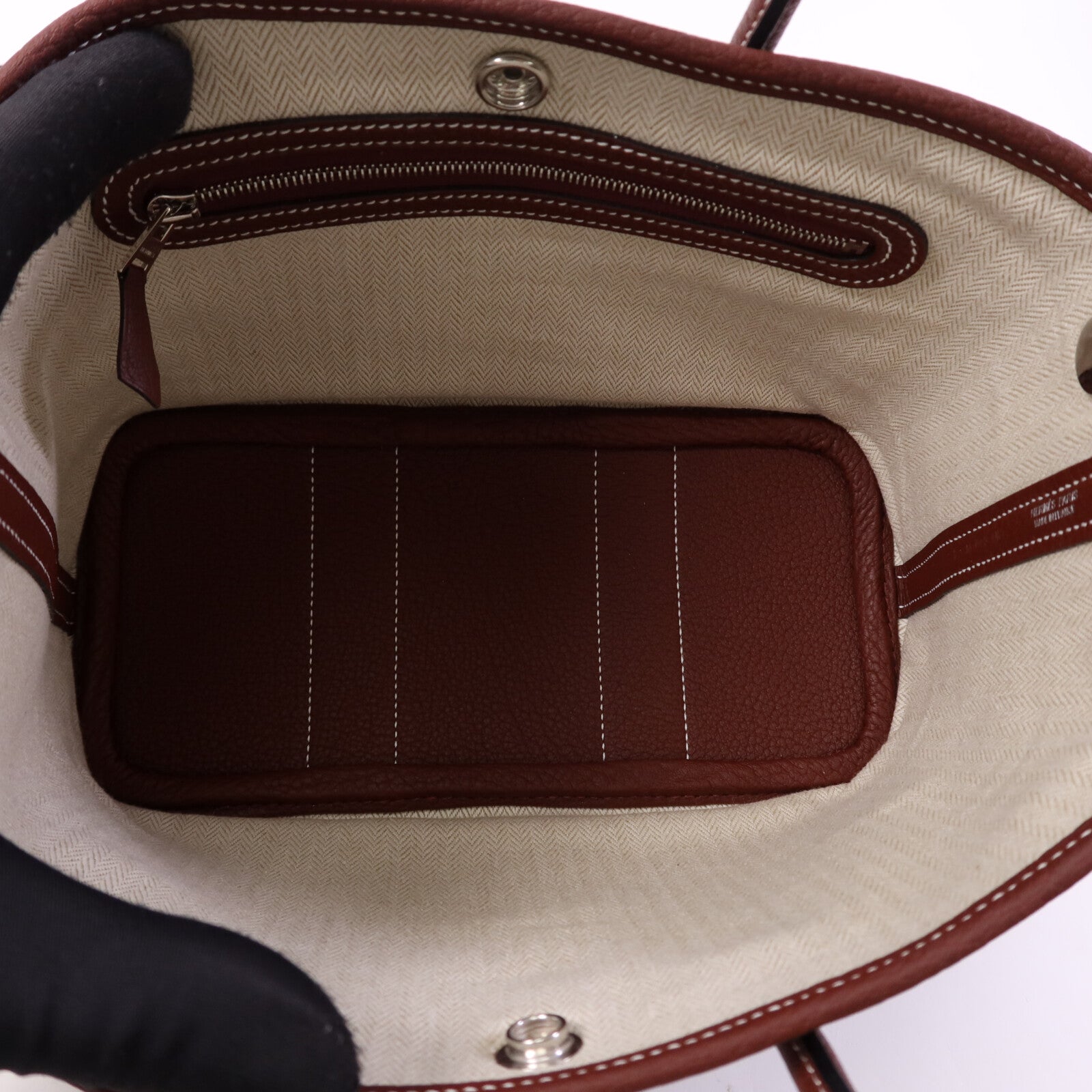 HERMES Negonda皮革Neo Garden Party 23銀扣手挽袋Rouge H