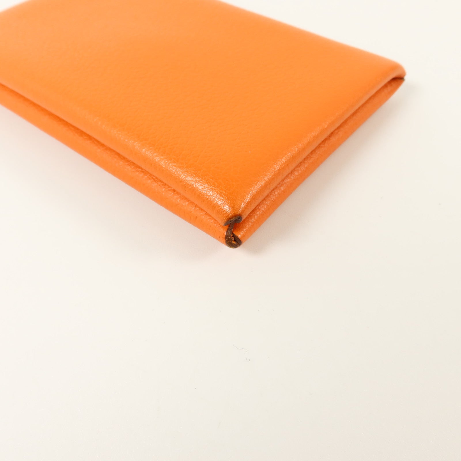 HERMES Mysore皮革Calvi Card Holder銀扣卡片套Orange