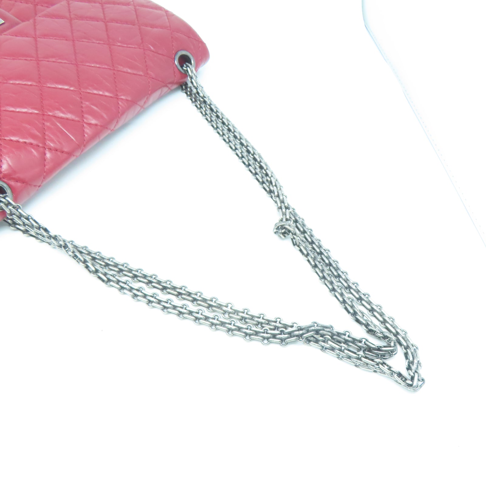 CHANEL 【清倉大減價】牛皮皮革2.55 Chain Shoulder銀扣鏈帶肩背袋紅色