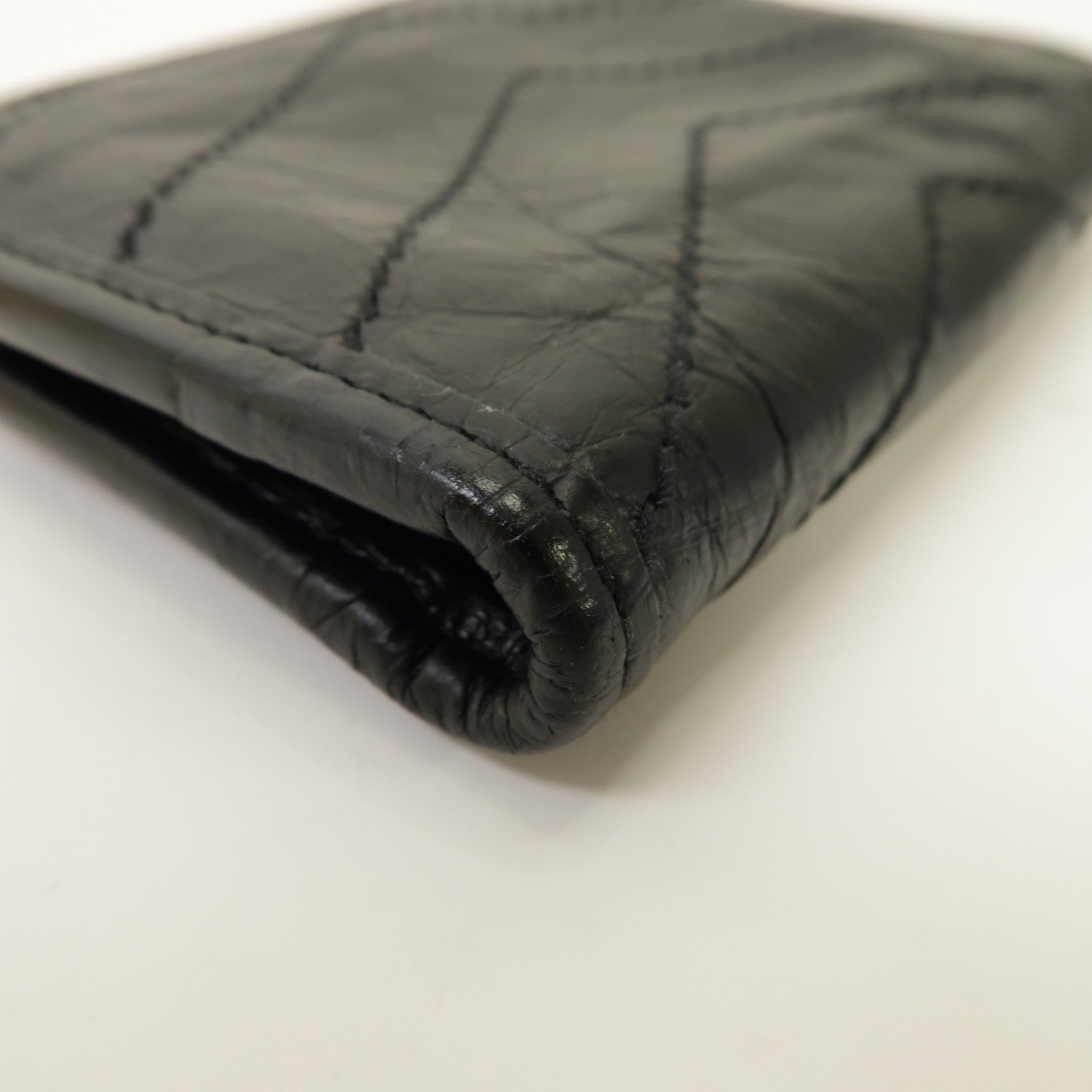 SAINT LAURENT 【激減優惠】斜紋牛皮皮革Niki Wallet銀扣折疊錢包黑色