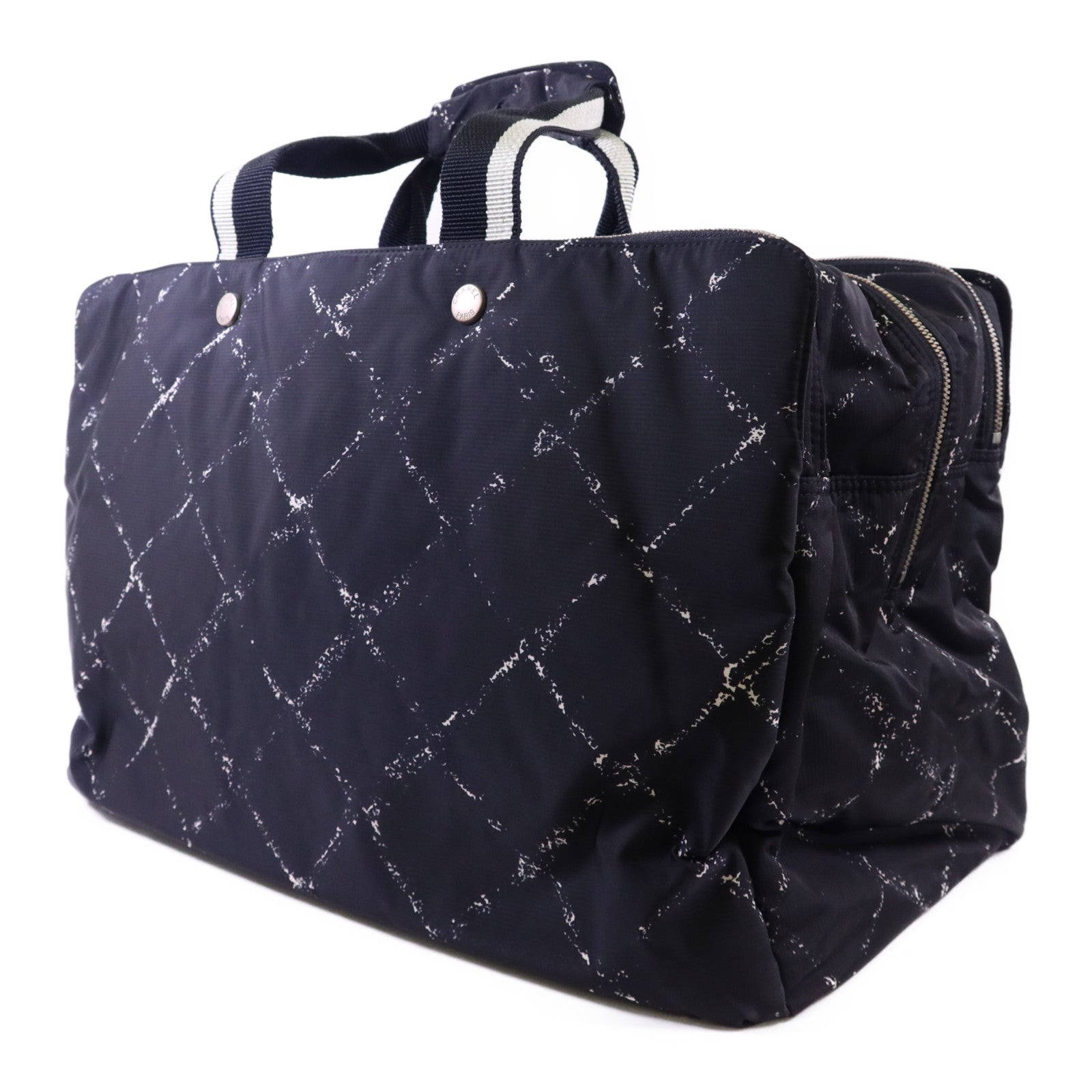 CHANEL 尼龍Travel Line Boston Bag銀扣手挽袋