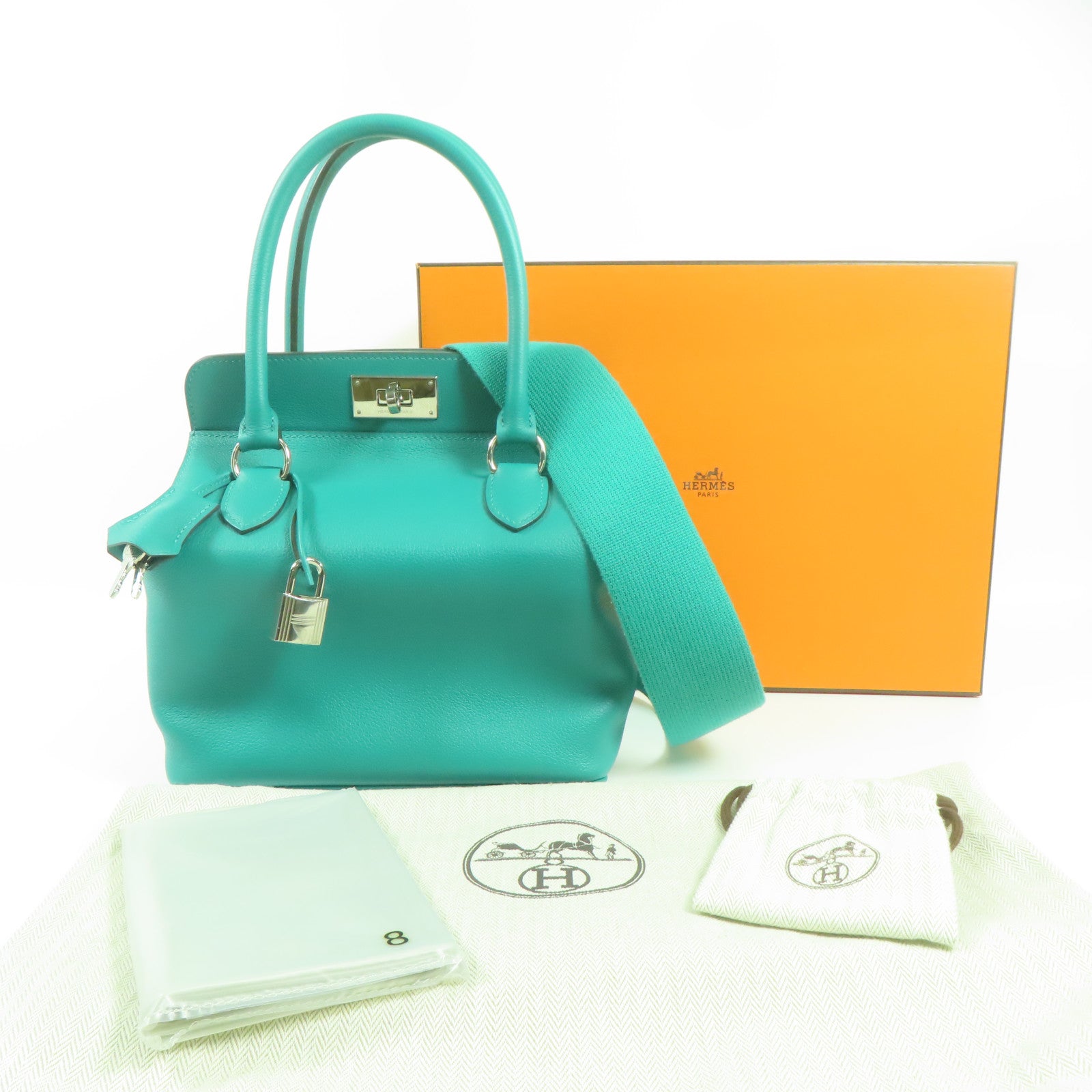 HERMES Evercolor皮革Tool Box 20銀扣手挽肩背兩用袋Menthe
