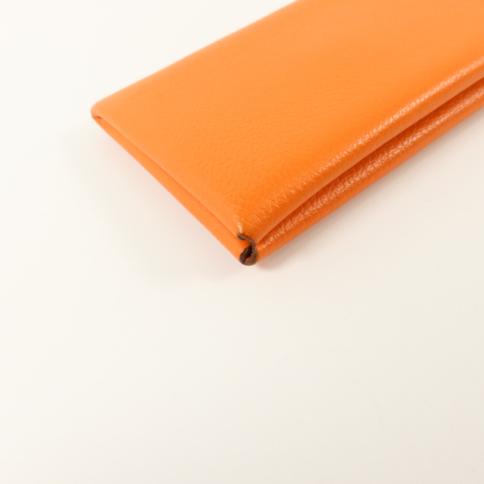 HERMES Mysore皮革Calvi Card Holder銀扣卡片套Orange