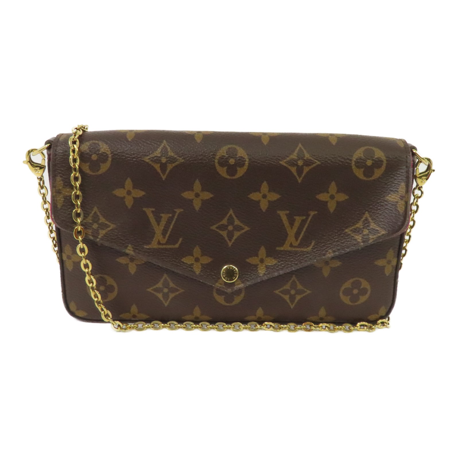 LOUIS VUITTON Monogram Felicie Pochette金扣鏈帶肩背袋棕色
