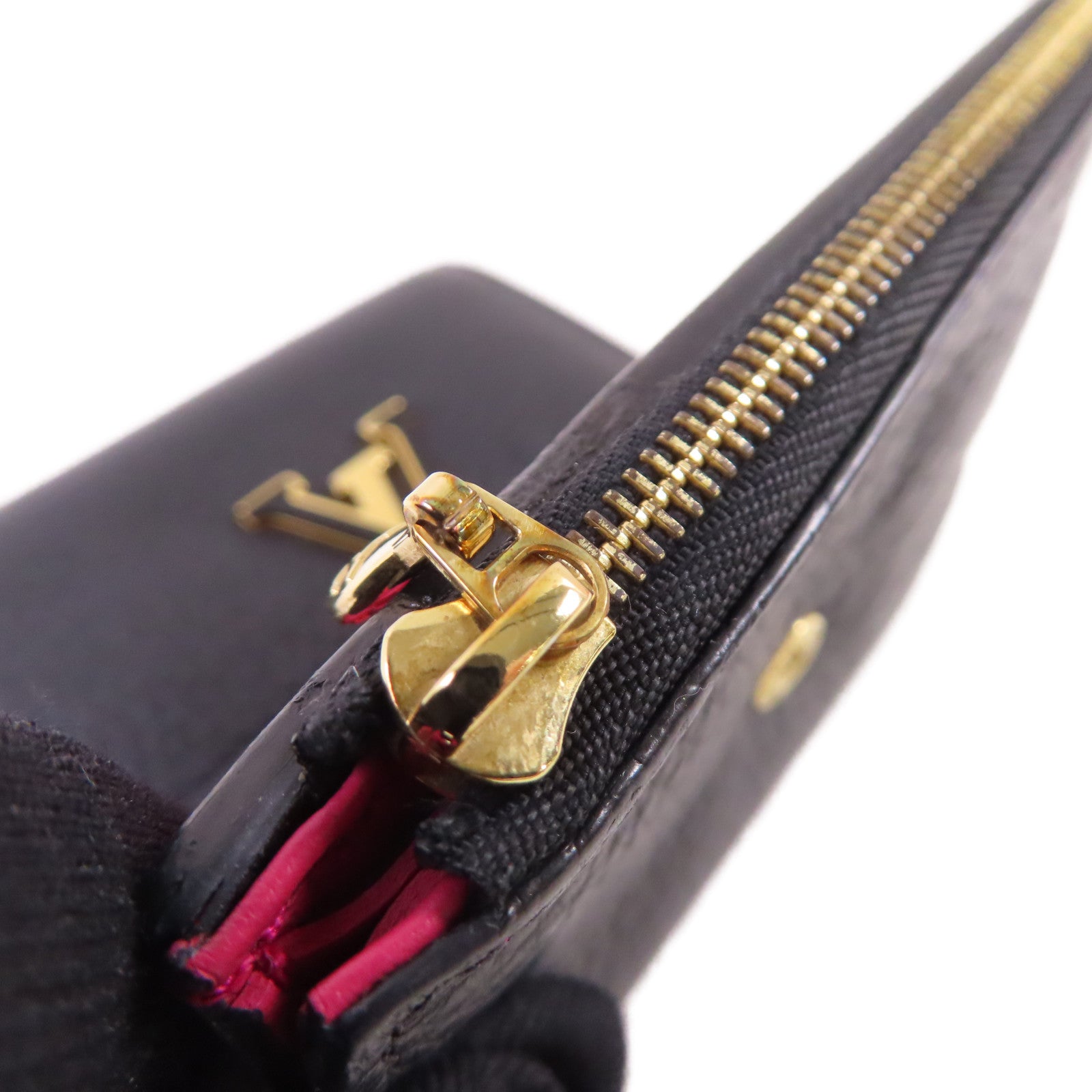 LOUIS VUITTON Taurillon皮革Capucines XS Wallet金扣短錢包黑色/粉紅色
