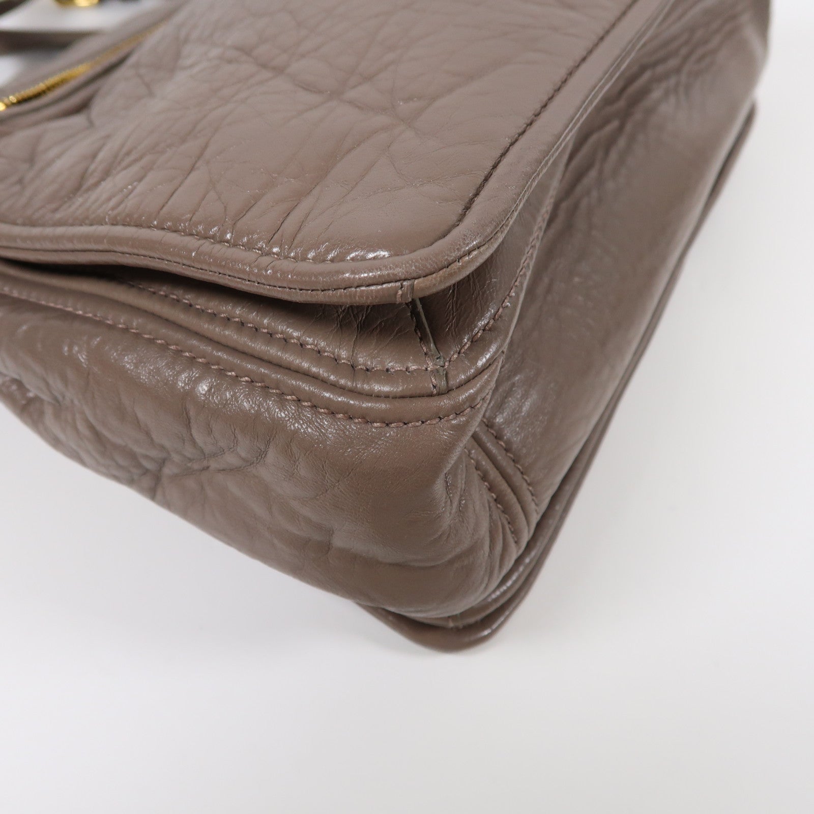 Miu Miu 牛皮皮革Madras 2 Way Bag金扣手挽肩背兩用袋啡色