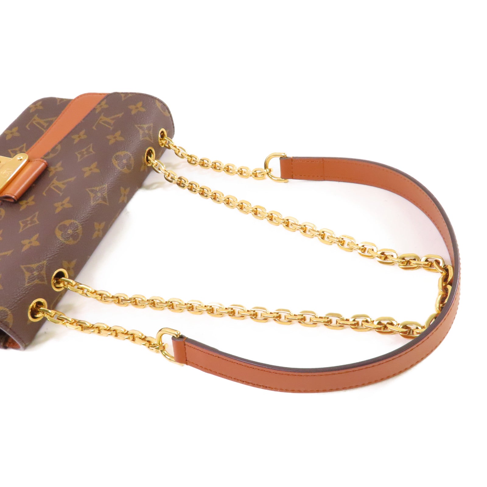 LOUIS VUITTON Monogram Marcear Shoulder Bag金扣鏈帶肩背袋啡色