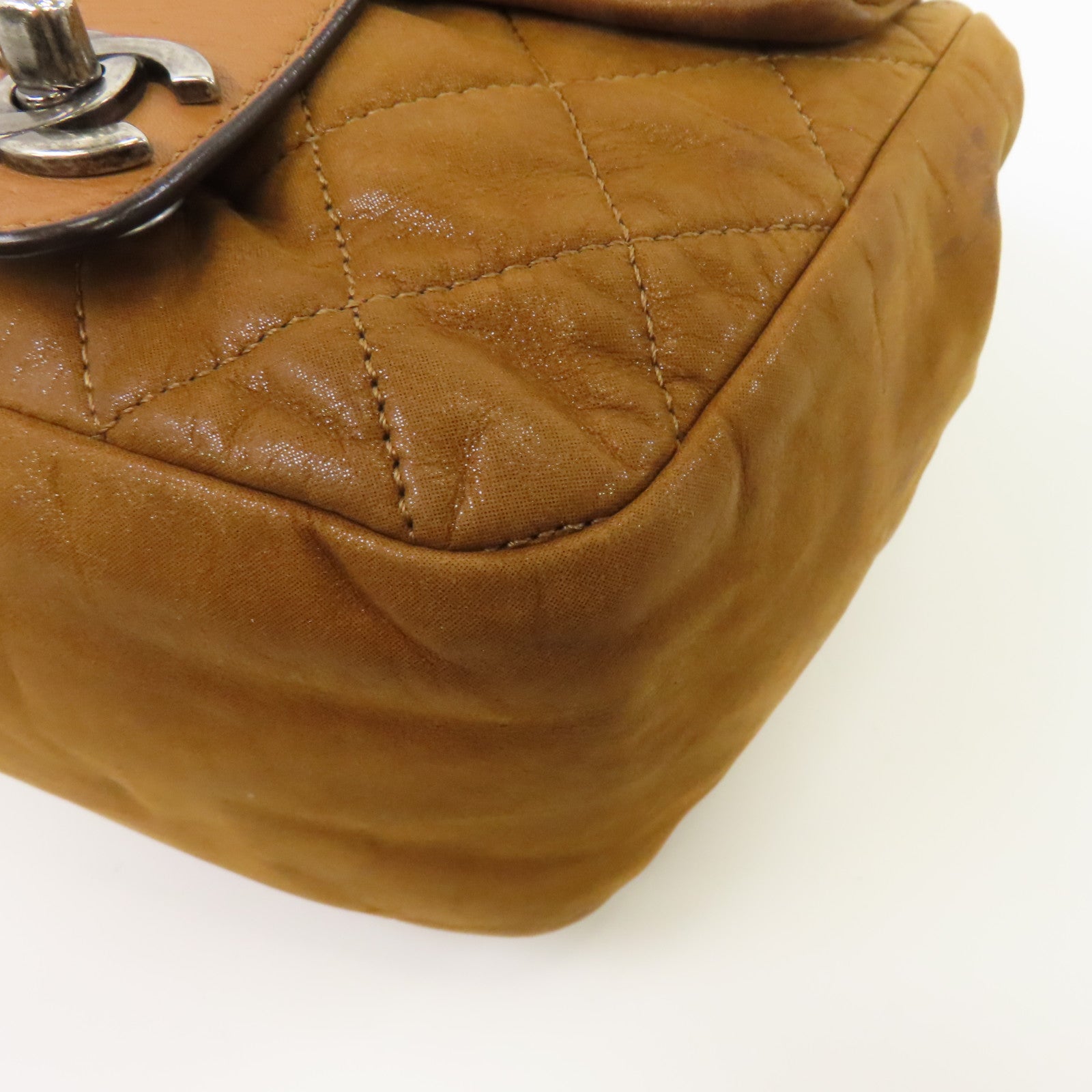 CHANEL 菱格皮革2 Way Shoulder銀扣手挽肩背兩用袋啡色