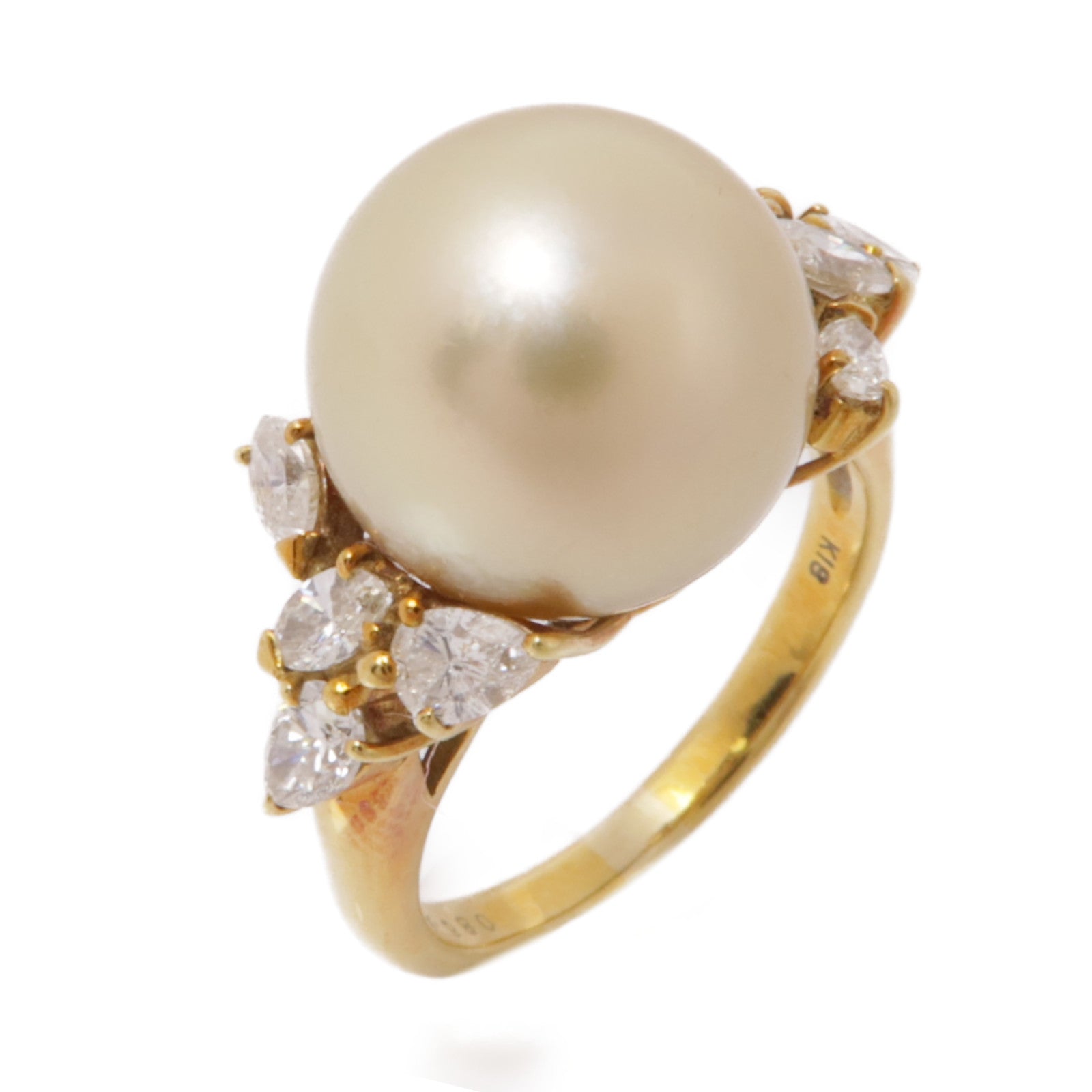 JEWELRY 【激減優惠】18K黃金Pearl Diamond Ring珍珠/鑽石戒指US#7