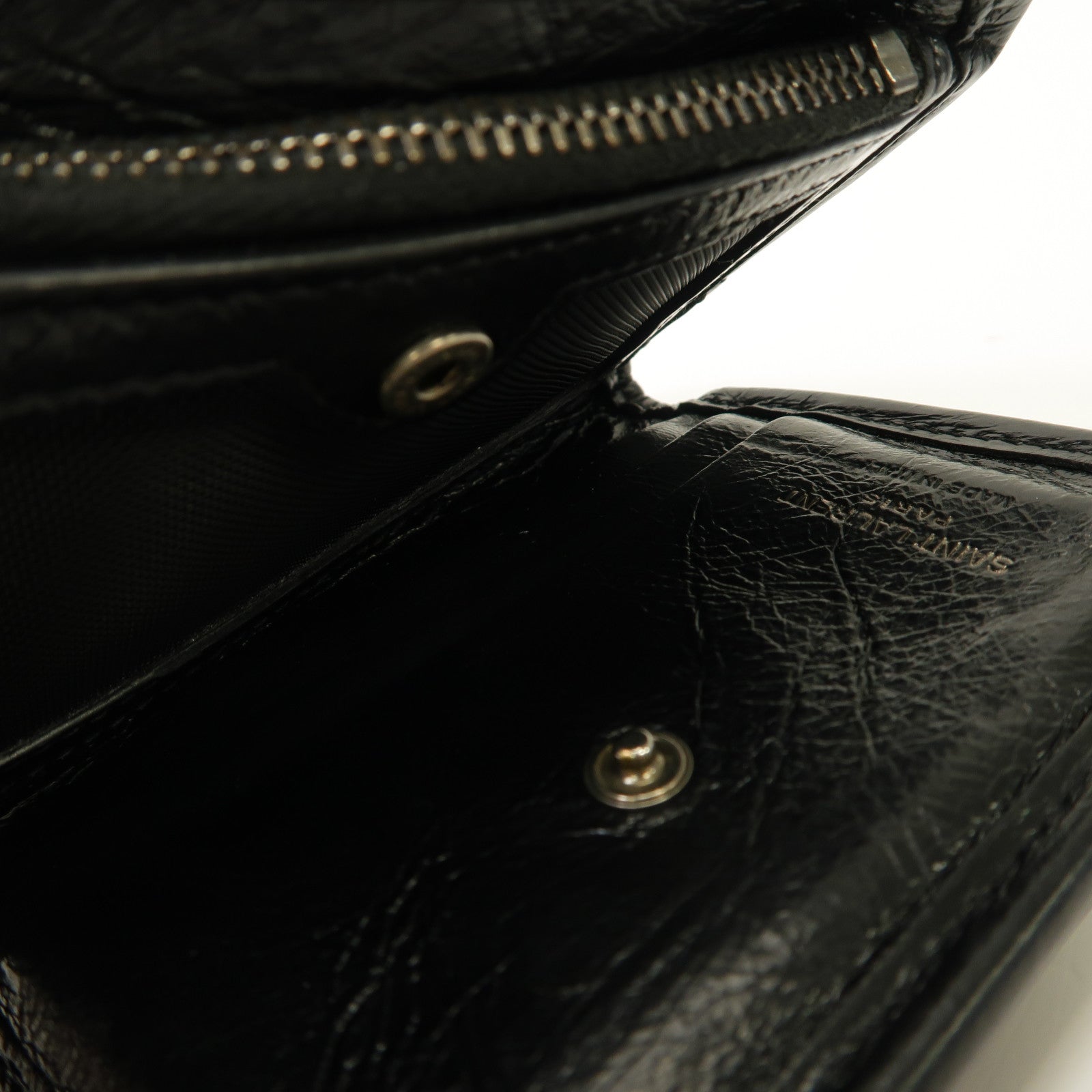 SAINT LAURENT 【激減優惠】斜紋牛皮皮革Niki Wallet銀扣折疊錢包黑色