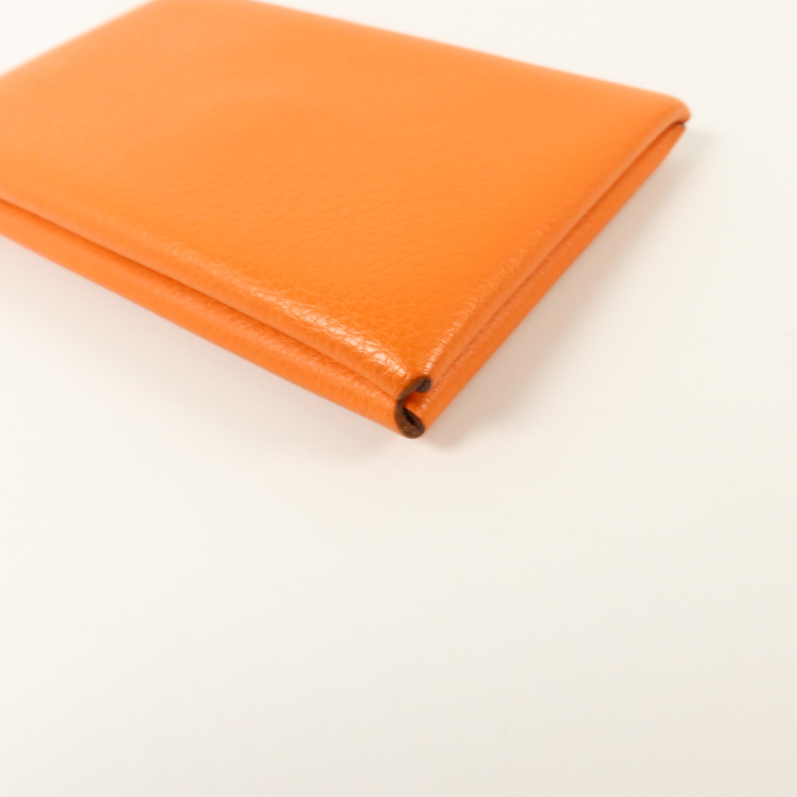 HERMES Mysore皮革Calvi Card Holder銀扣卡片套Orange