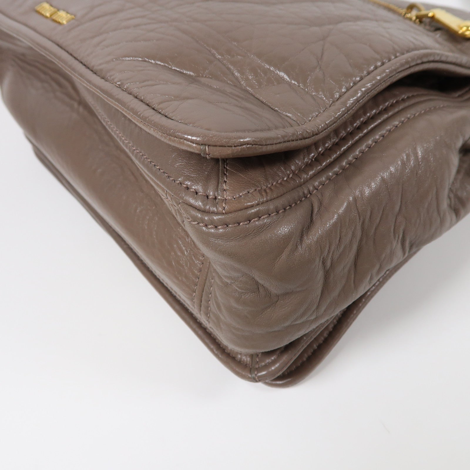 Miu Miu 牛皮皮革Madras 2 Way Bag金扣手挽肩背兩用袋啡色