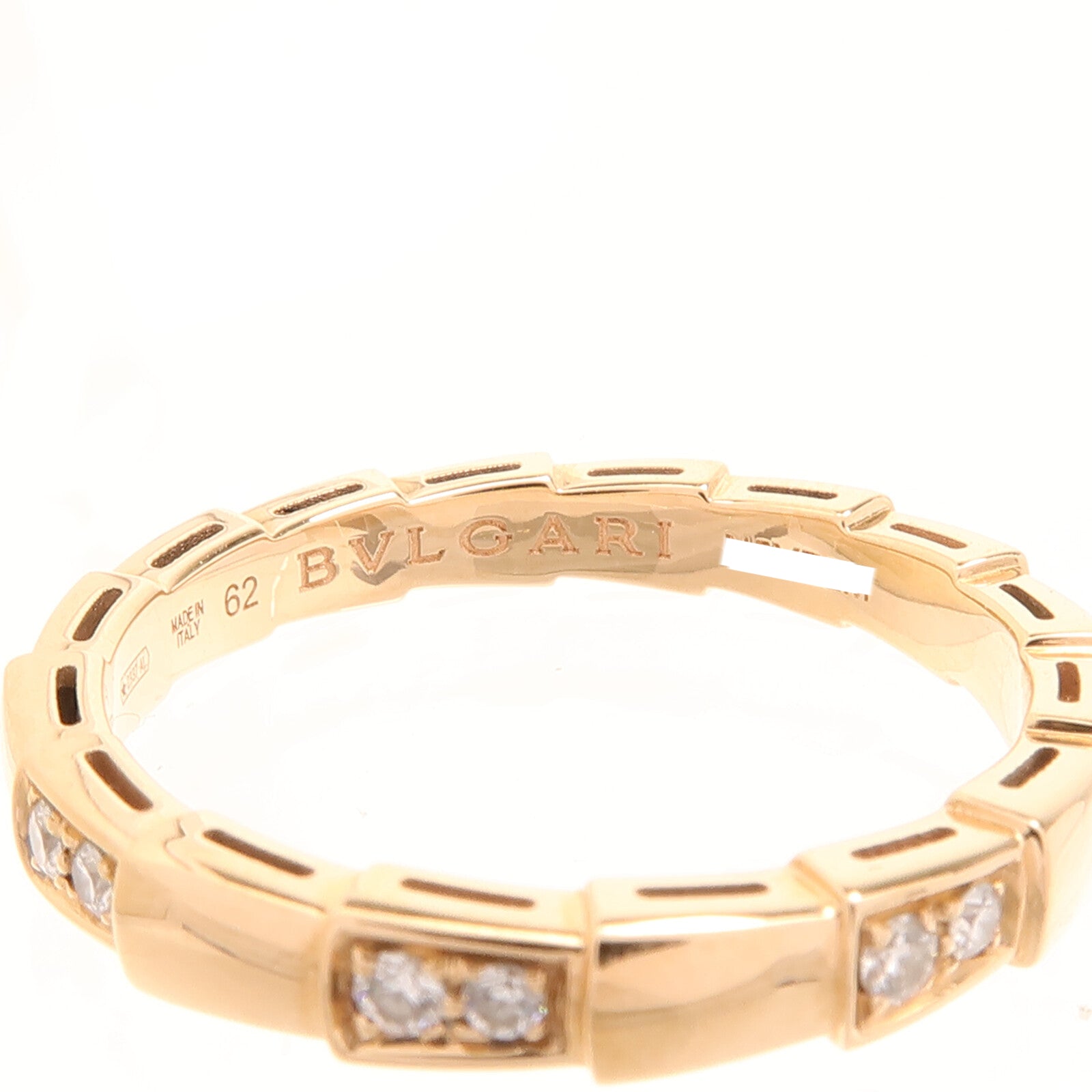 BVLGARI 18K玫瑰金Diamond Serpenti Viper Ring鑽石戒指Bvlgari#62/US#10