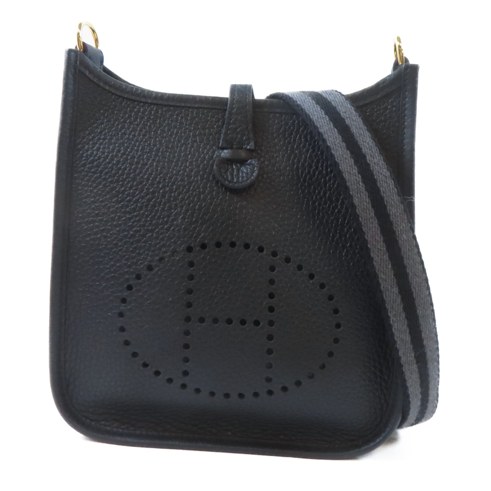 HERMES Clemence皮革Evelyne TPM金扣肩背袋Noir黑色
