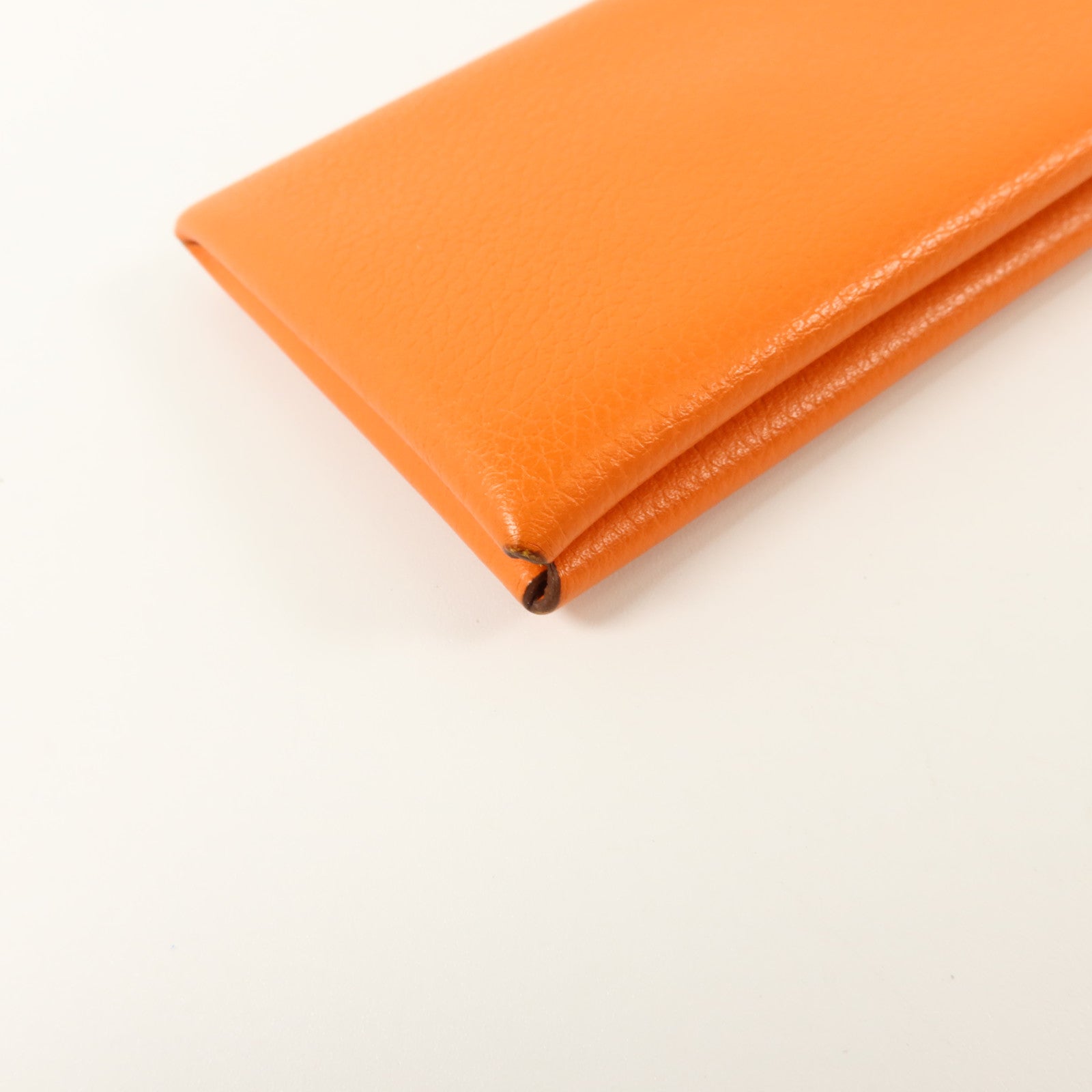 HERMES Mysore皮革Calvi Card Holder銀扣卡片套Orange