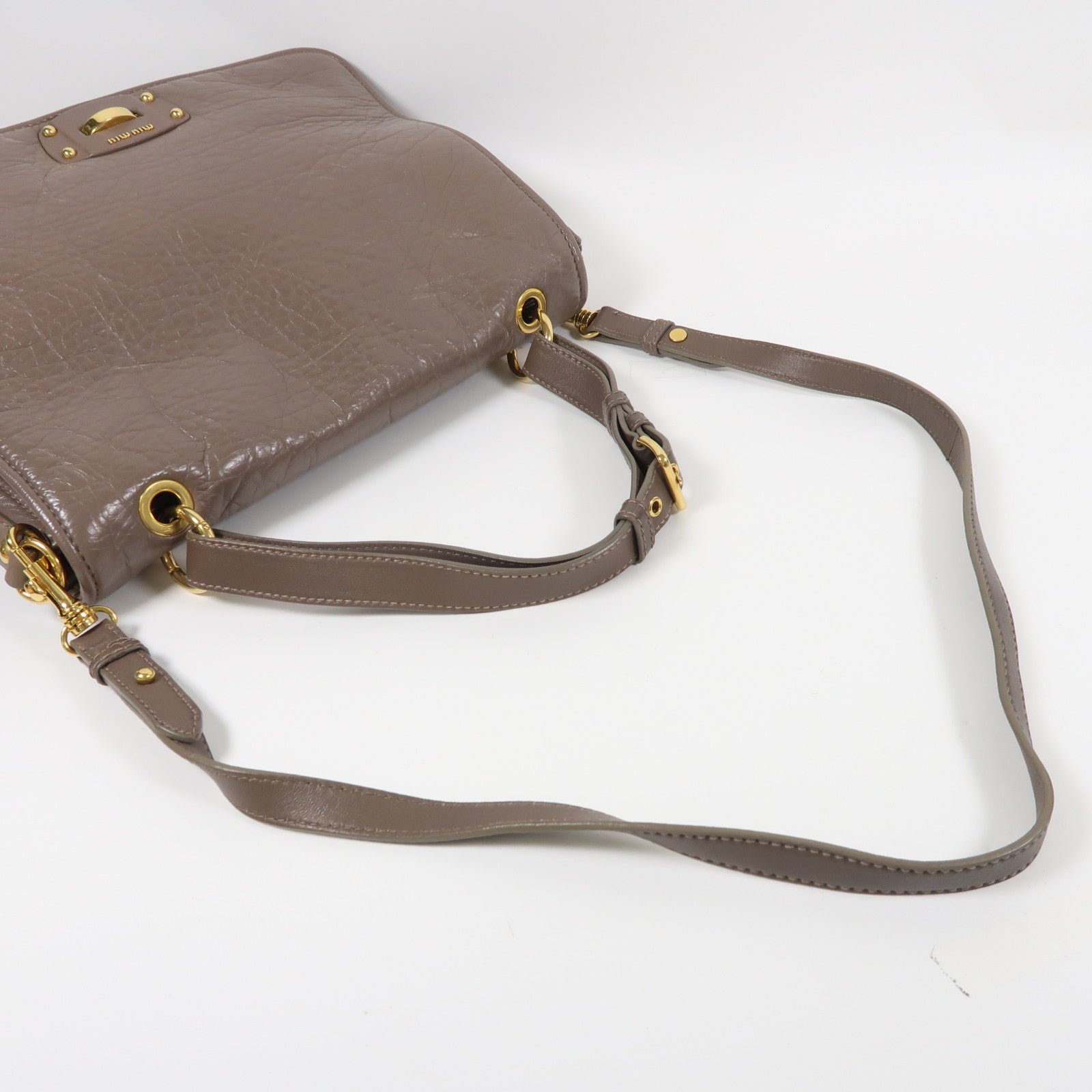 Miu Miu 牛皮皮革Madras 2 Way Bag金扣手挽肩背兩用袋啡色