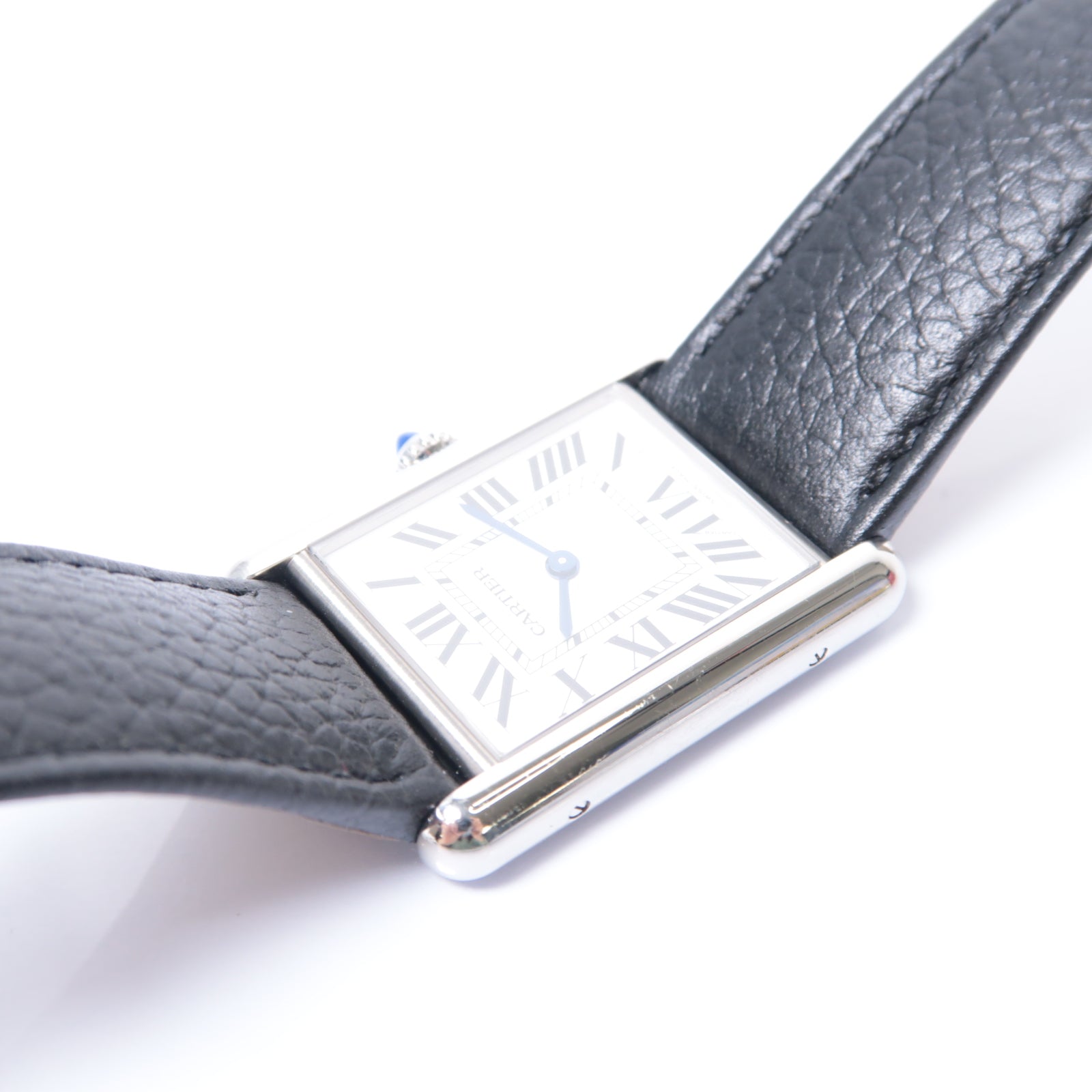 CARTIER Tank Must不鏽鋼/皮革手錶石英機芯白色